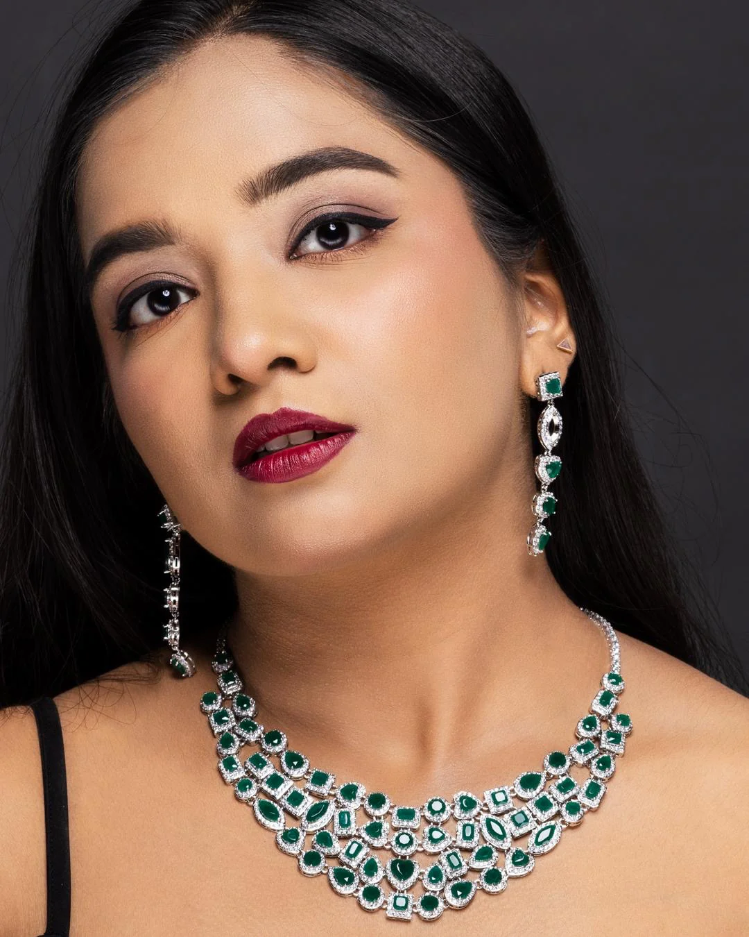 Designer Emerald Diamond Set -Micron Silver Plated - Image 3