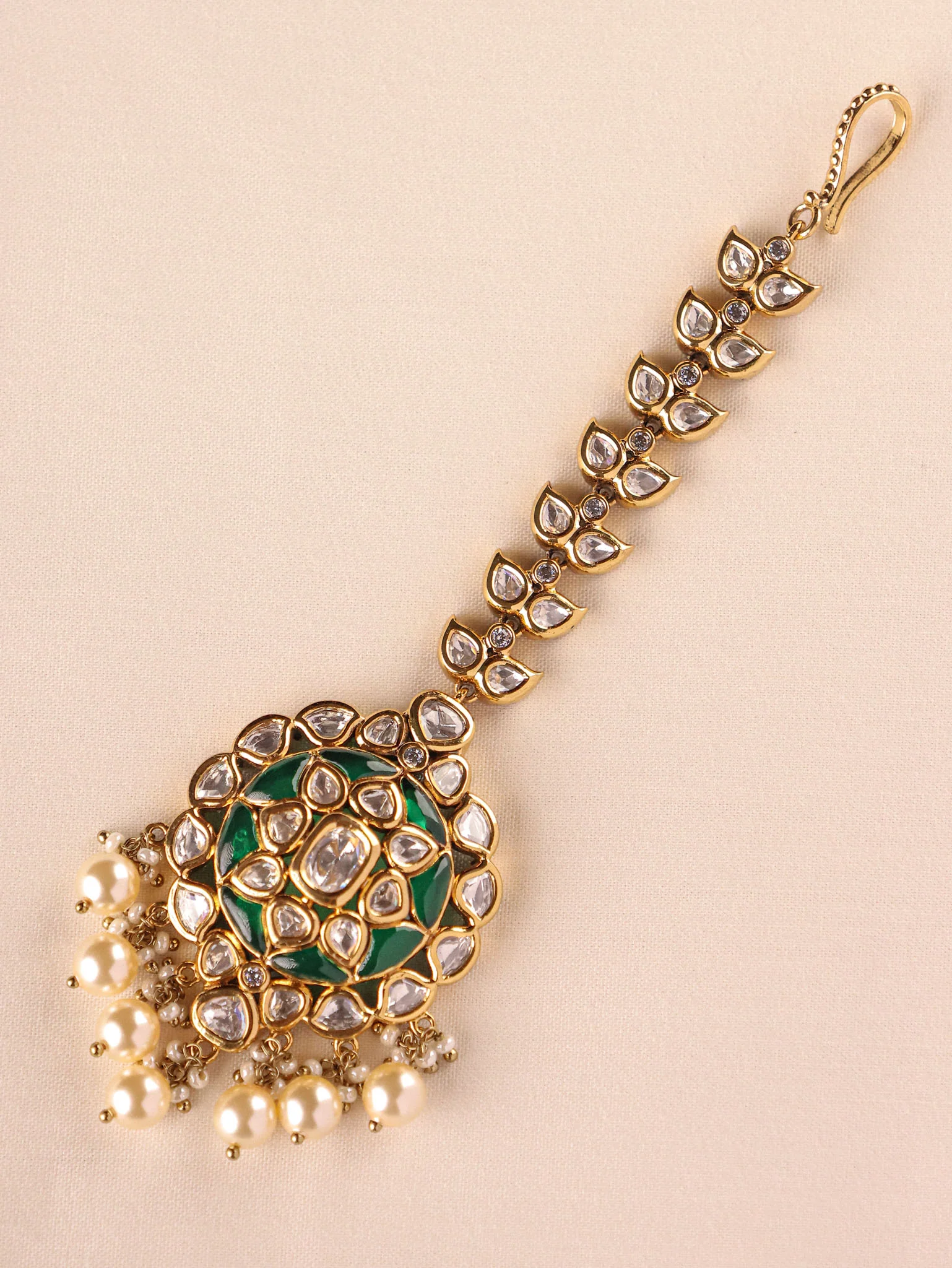 Bridal Kundan Maang Tikka with Pearl Drop