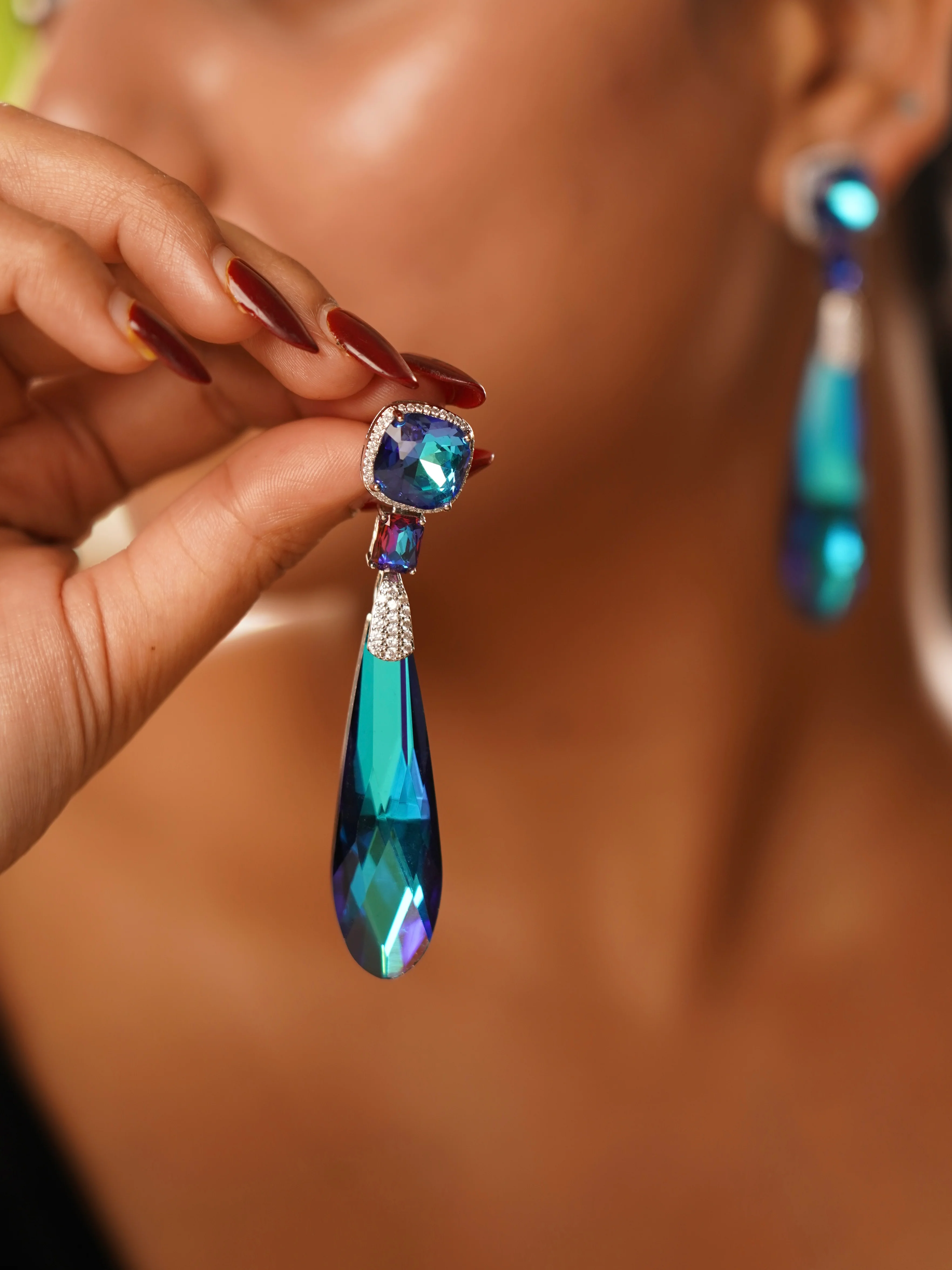 Celestial Prism Drop Earrings – Bold Crystal Brilliance in Every Hue