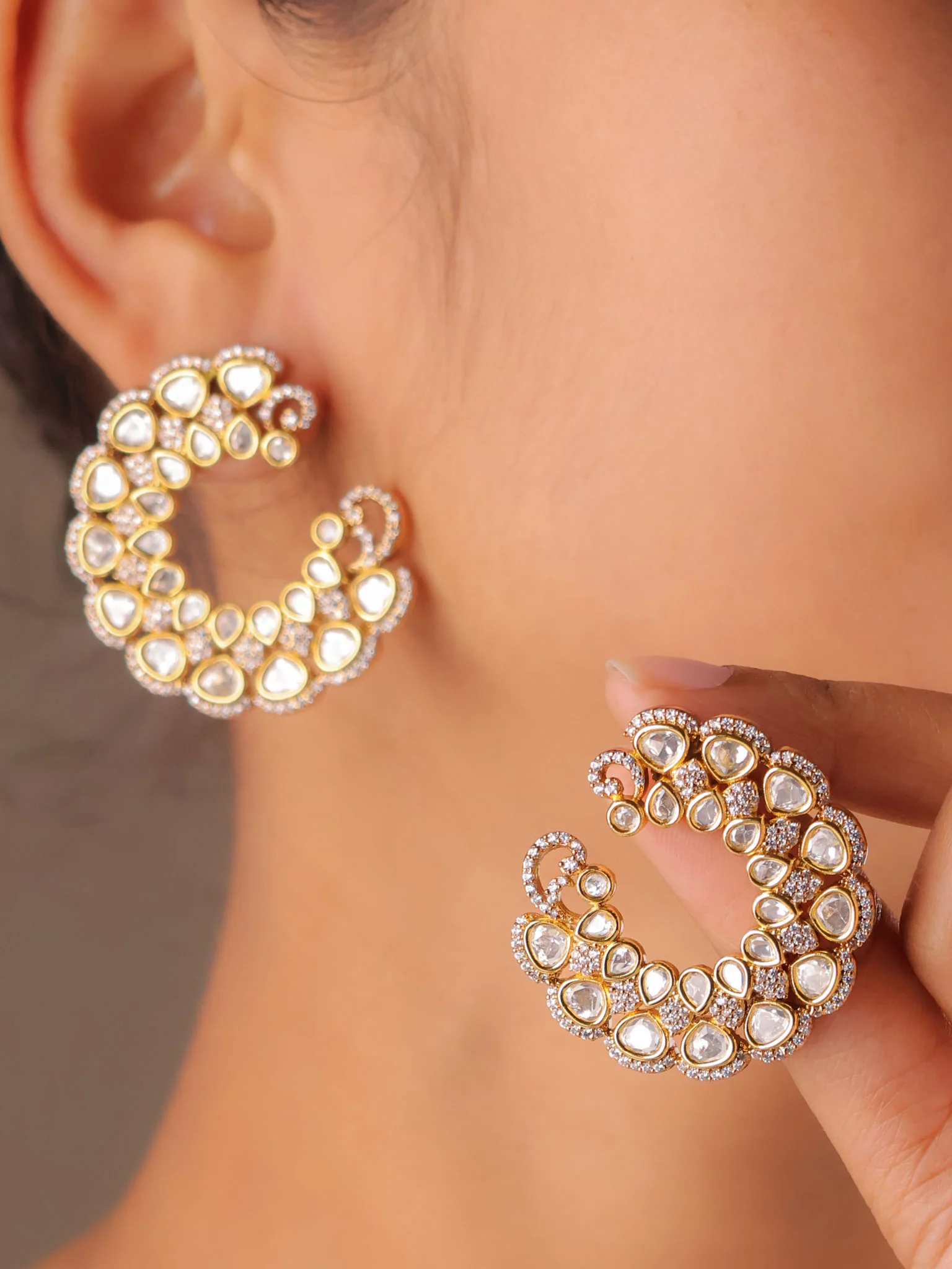 Chandrika Crescent Kundan Earrings - Image 2