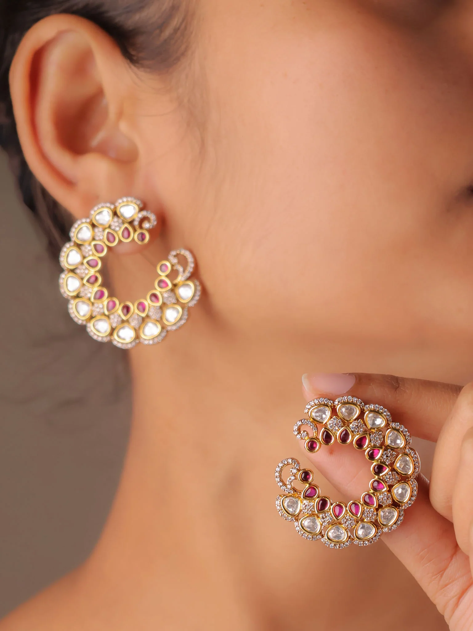 Chandrika Crescent Kundan Earrings - Image 3