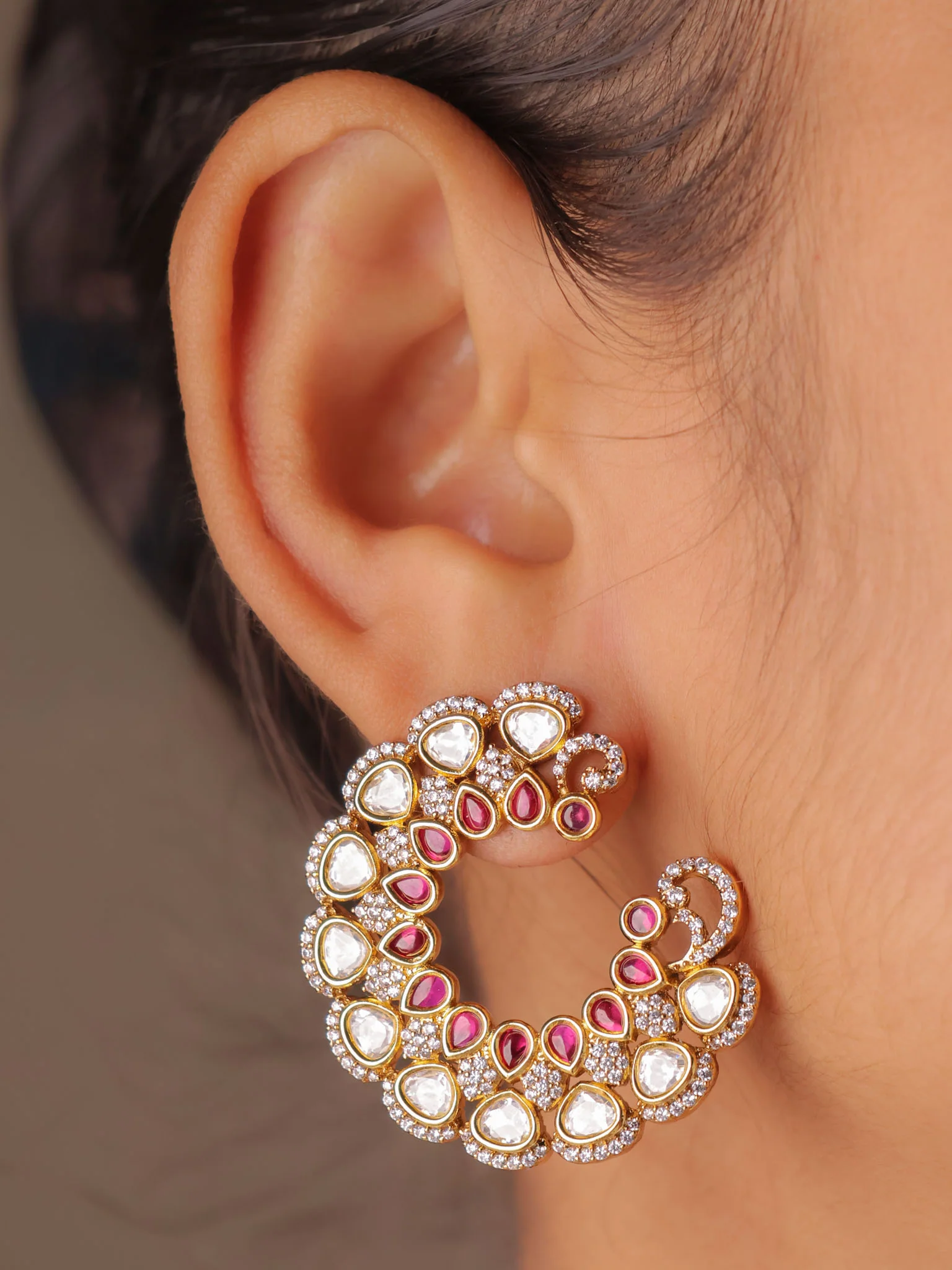 Chandrika Crescent Kundan Earrings - Image 4
