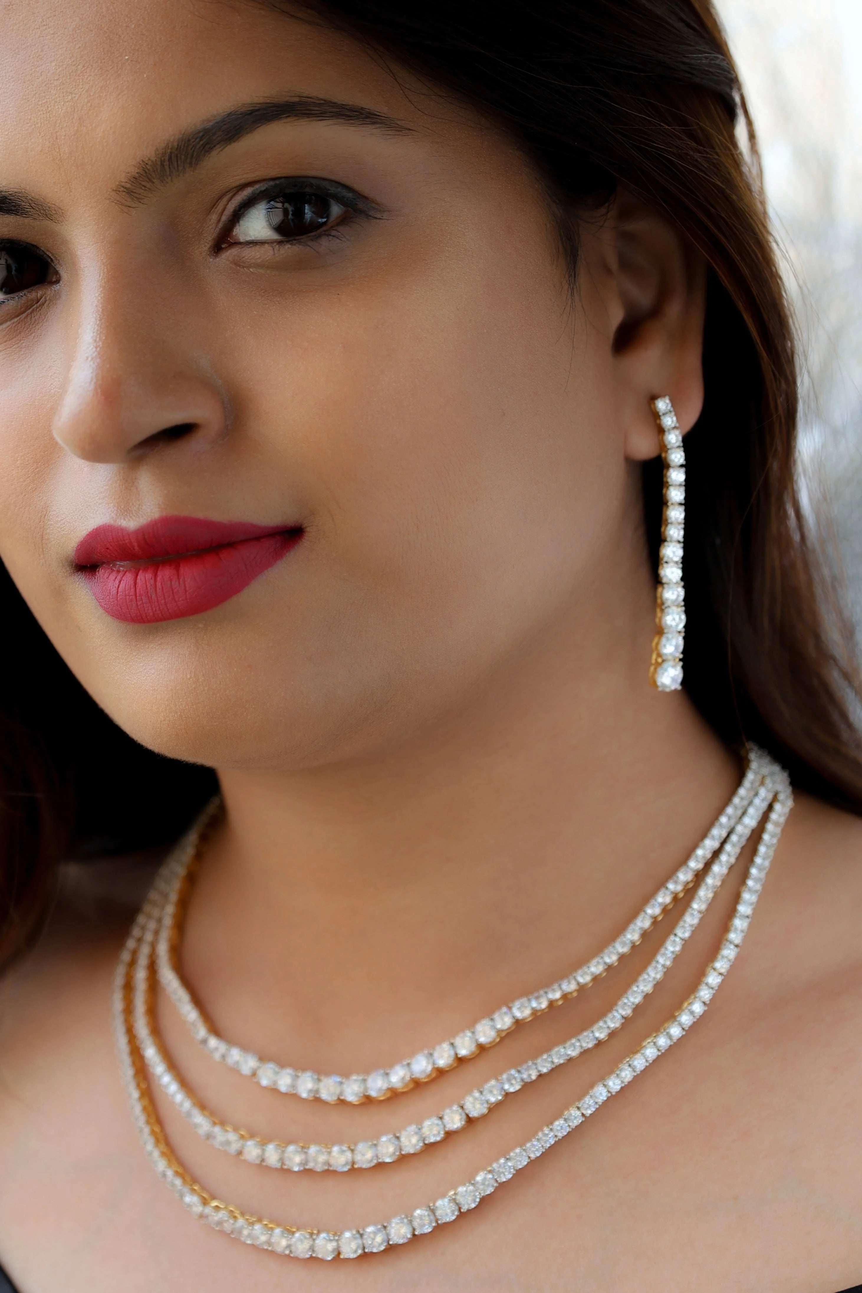 Dazzling Triple Layer Solitaire Tennis Necklace Set - Image 2