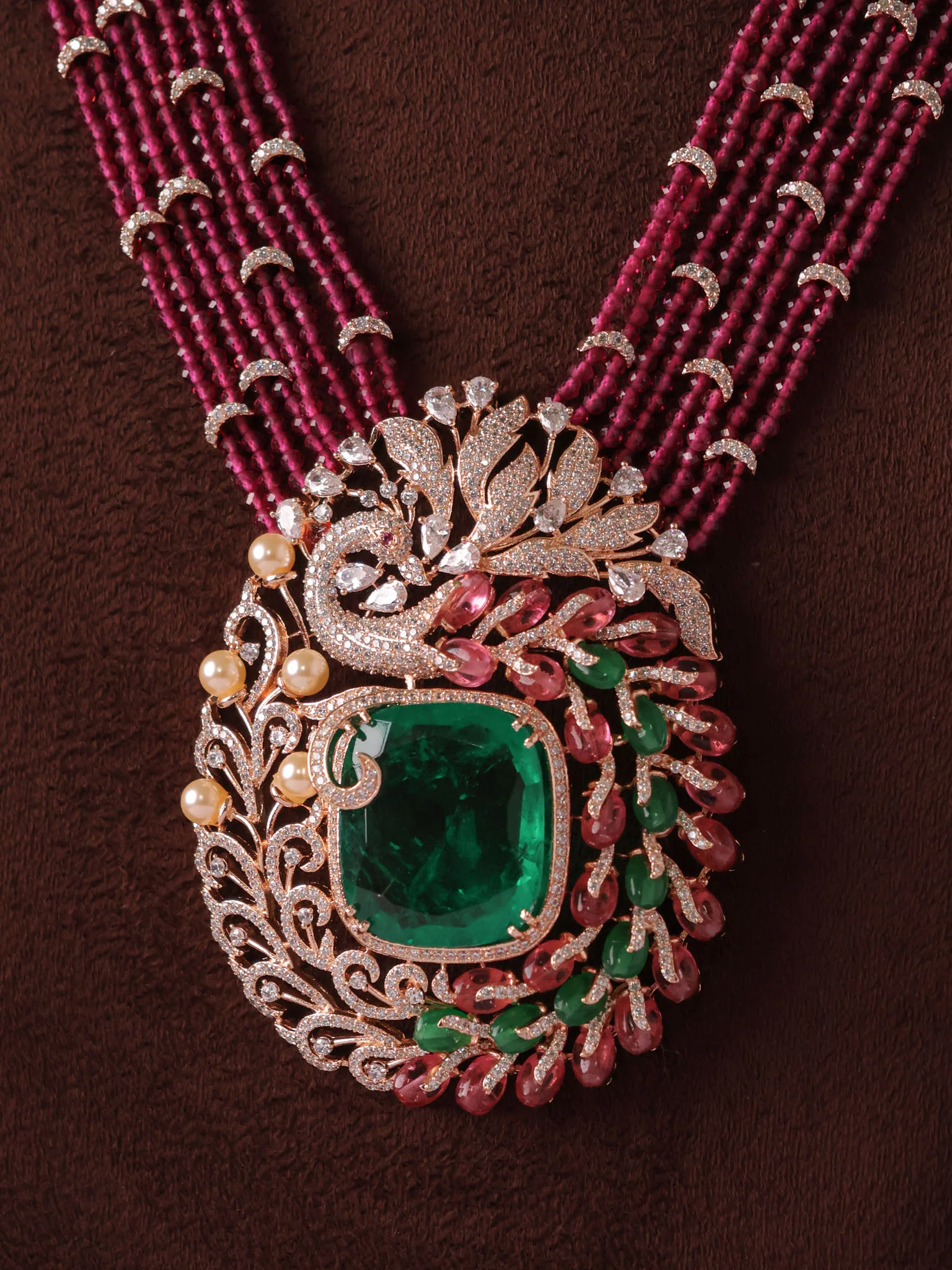 Designer  Beaded Peacock Necklace Set - Image 2