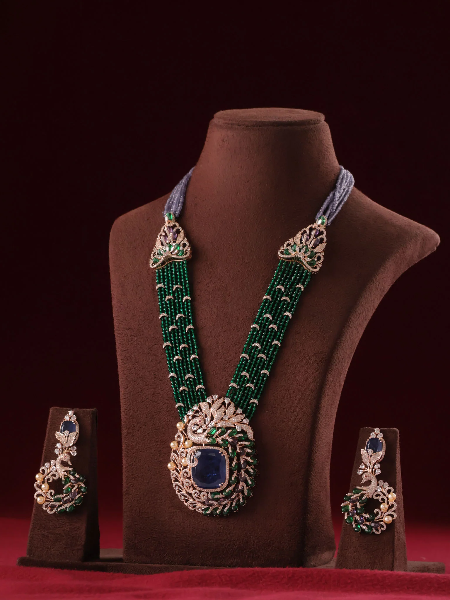 Designer  Beaded Peacock Necklace Set - Image 4