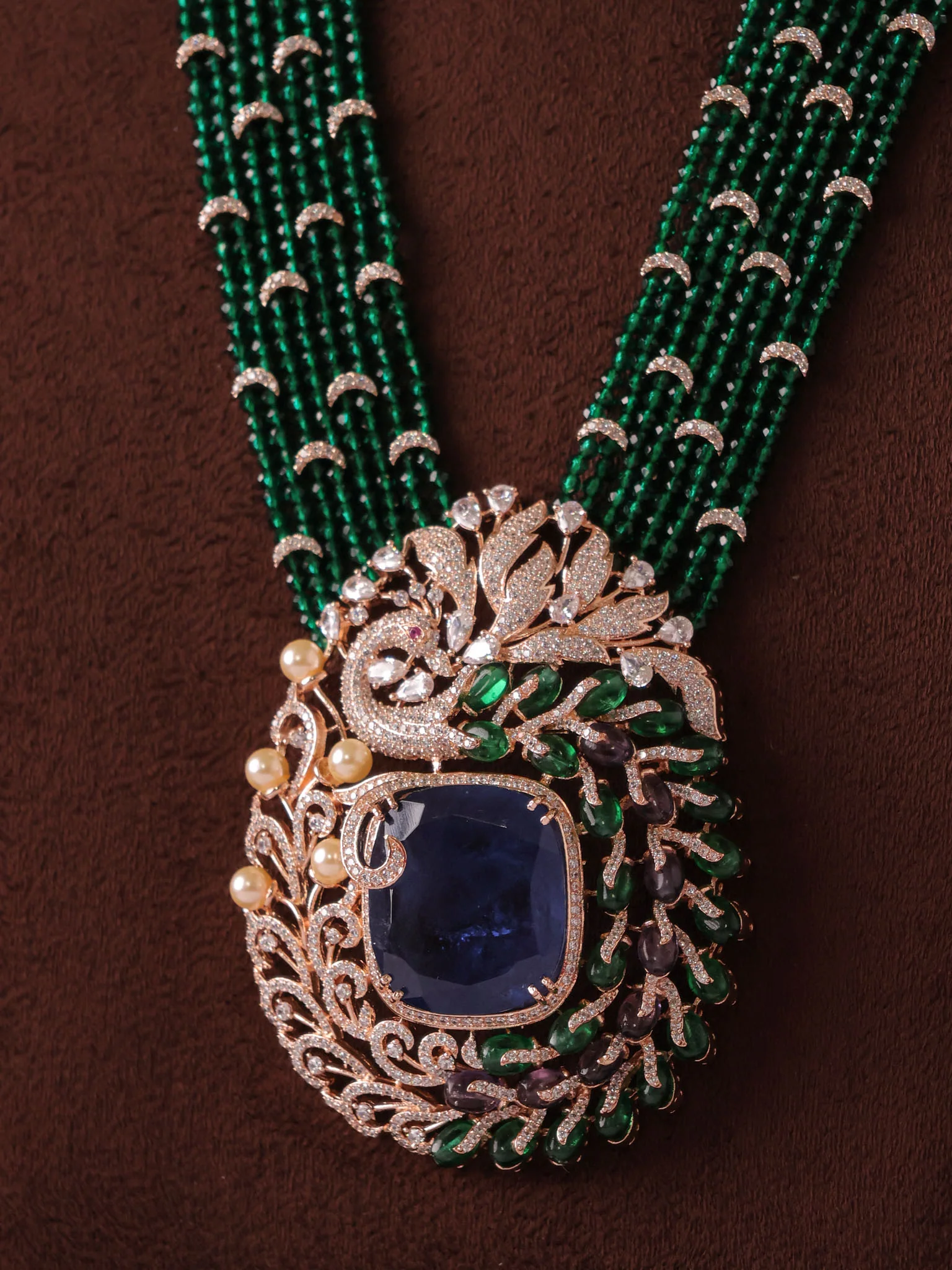 Designer  Beaded Peacock Necklace Set - Image 5