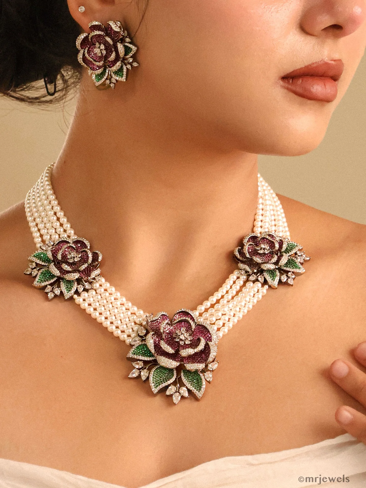 Designer Diamond Pearl Necklace set