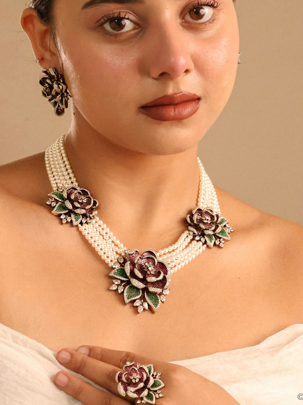 Designer Diamond Pearl Necklace set - Image 3