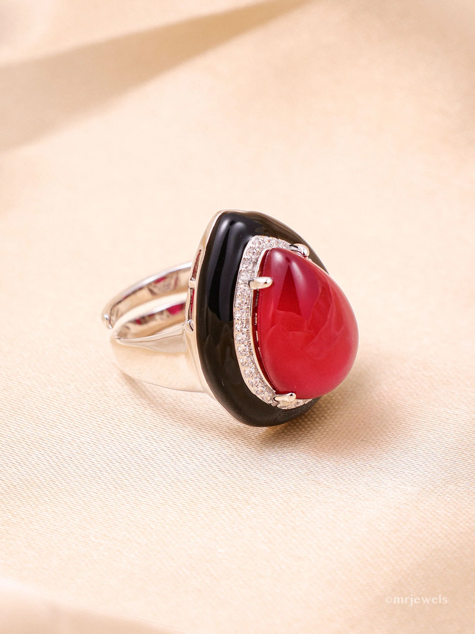 Designer Emerald  Ruby Ring - Adjustable Size - Image 5