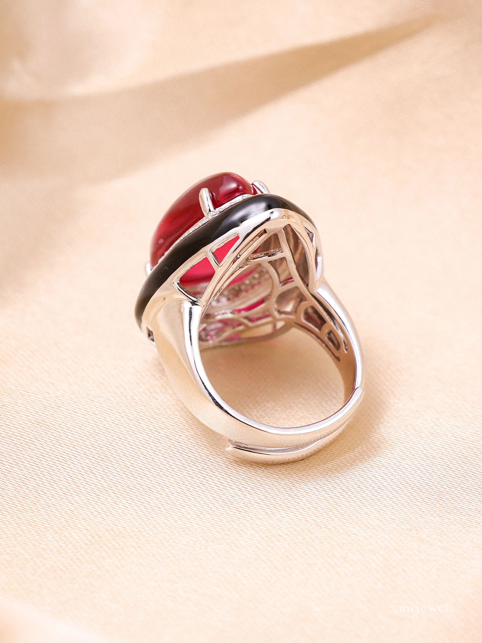 Designer Emerald  Ruby Ring - Adjustable Size - Image 6