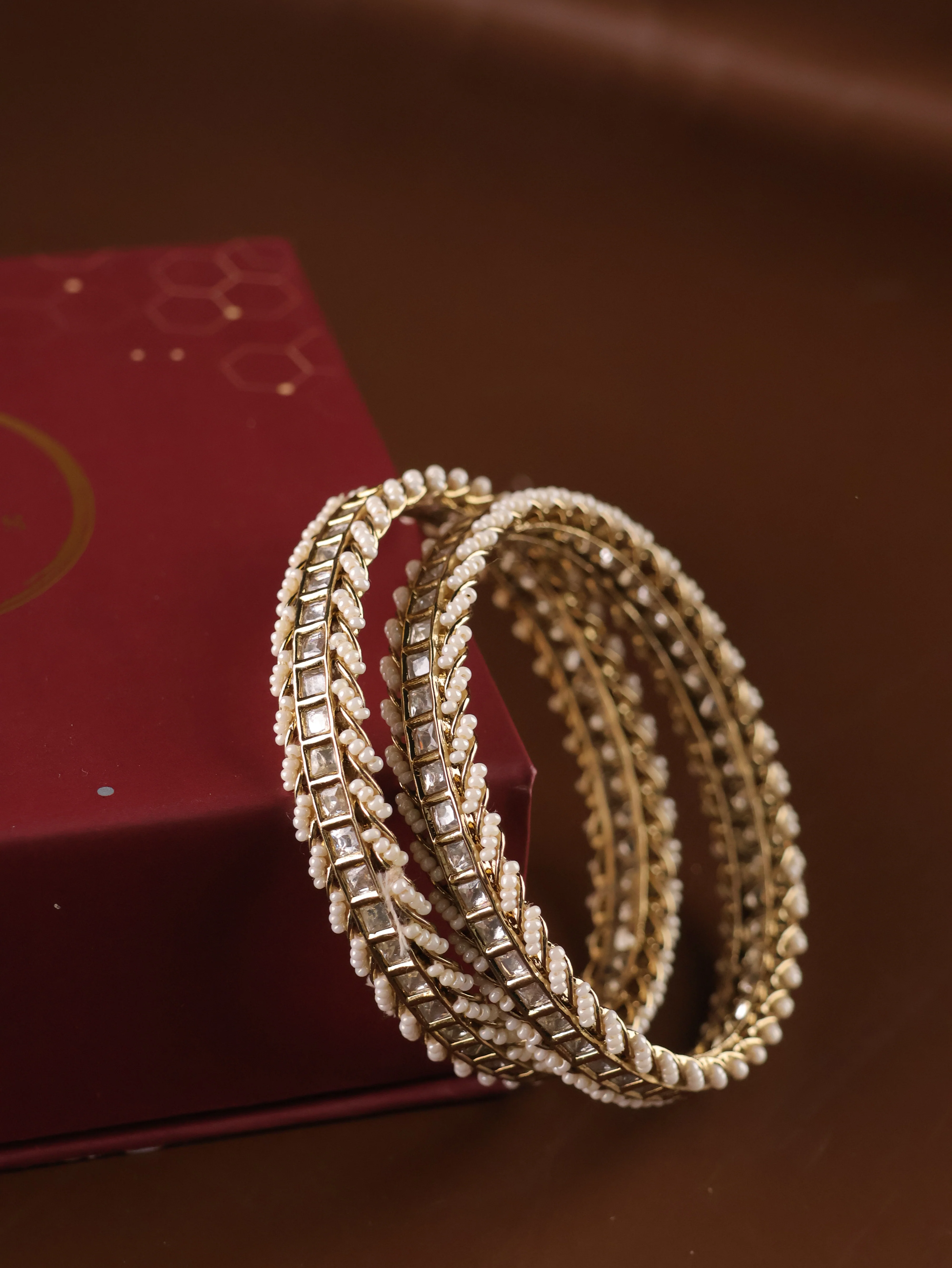 Designer Pearl Kundan Bangles Pair of 2 - Image 3