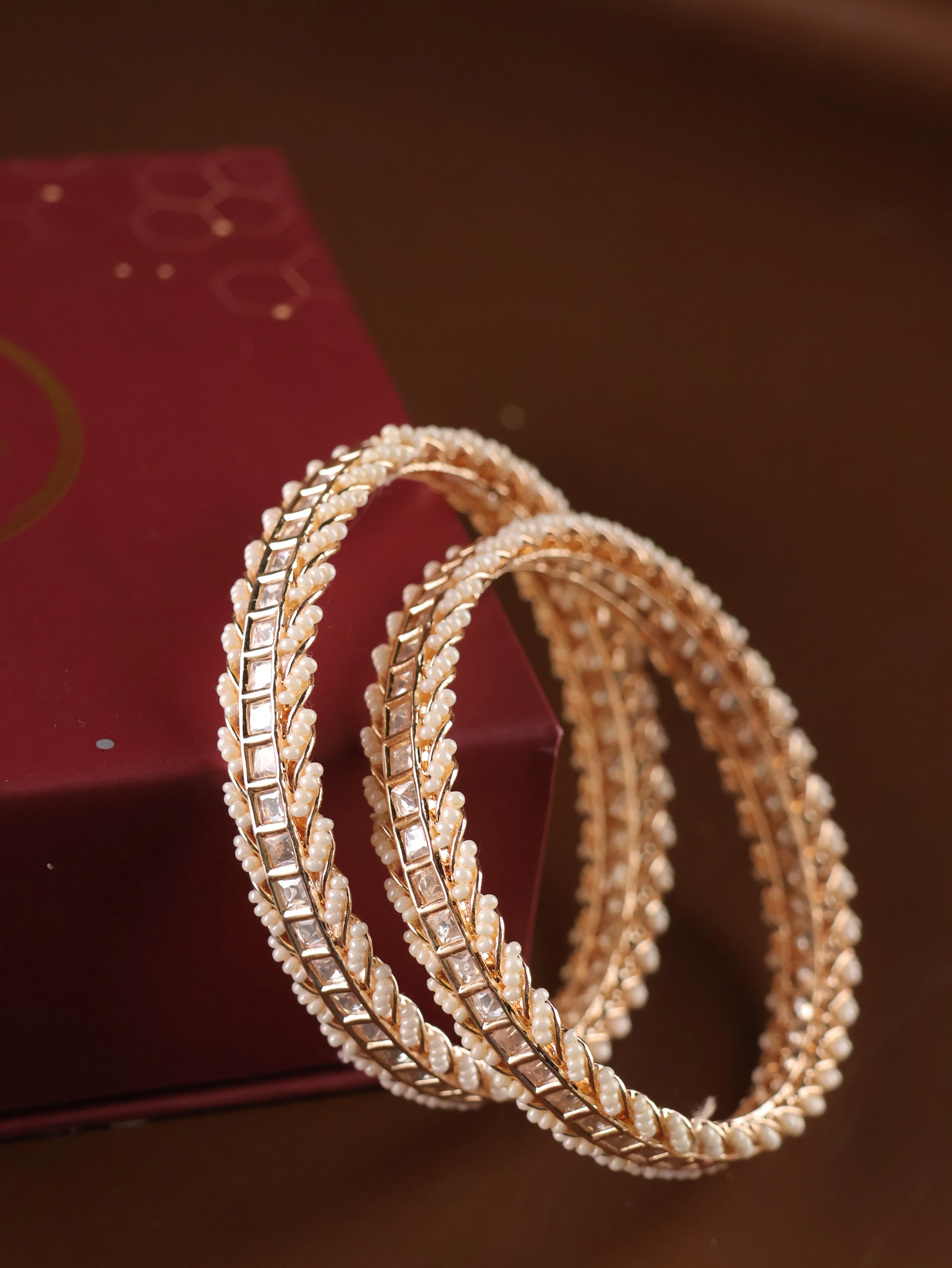 Designer Pearl Kundan Bangles Pair of 2 - Image 4