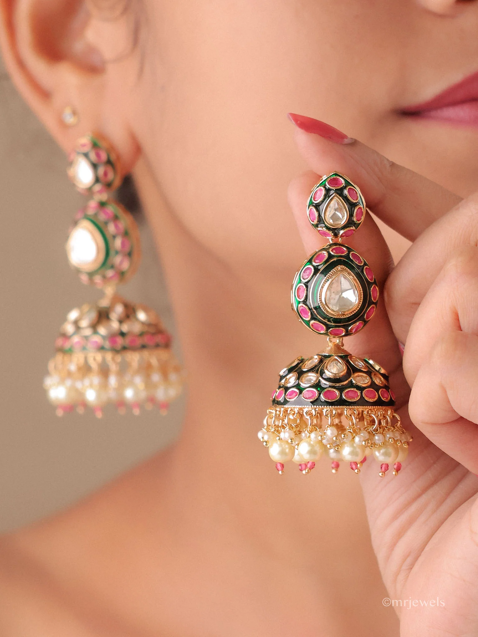 Devika Statement Polki Pearl Drop Earrings