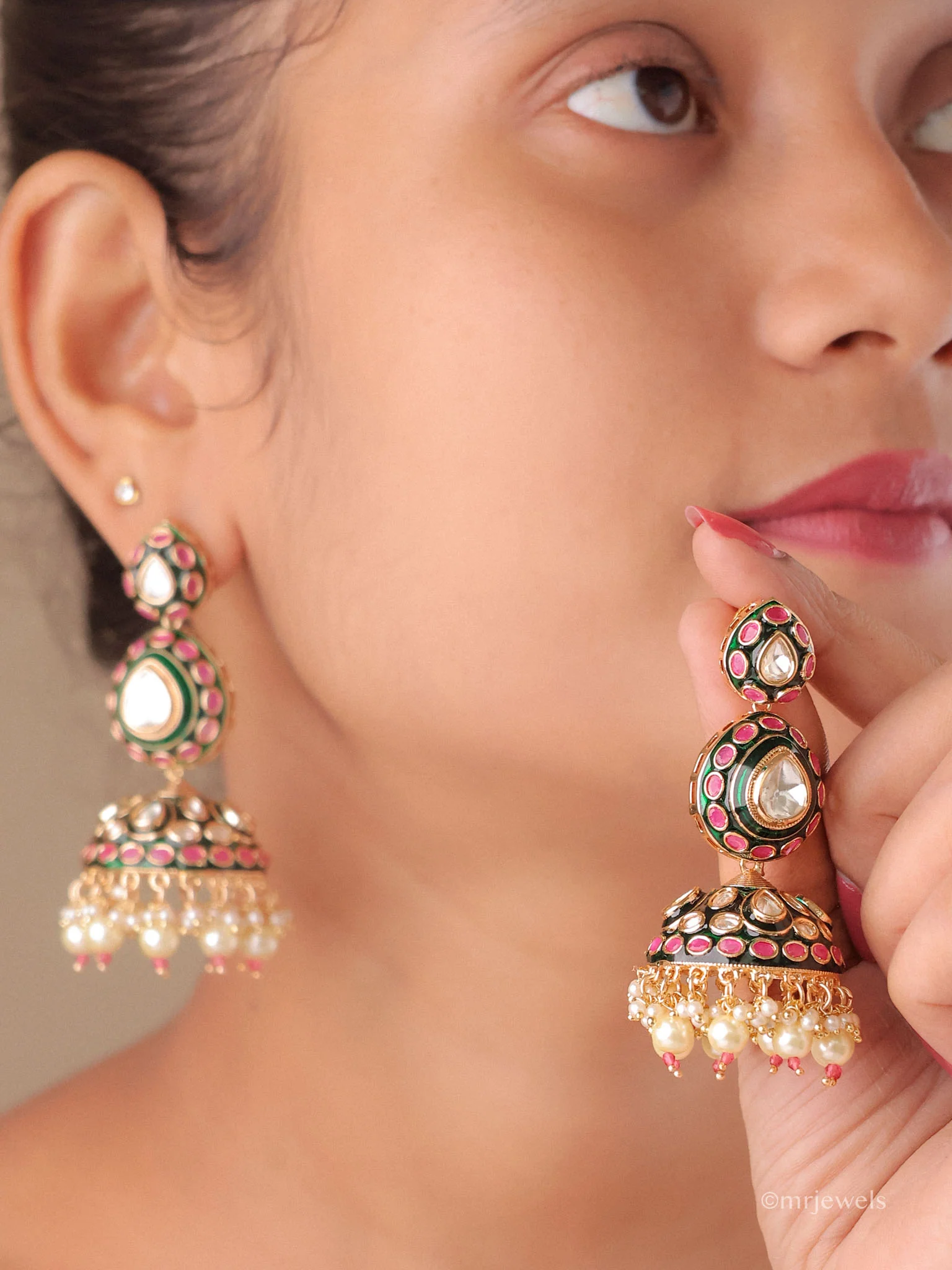 Devika Statement Polki Pearl Drop Earrings - Image 2