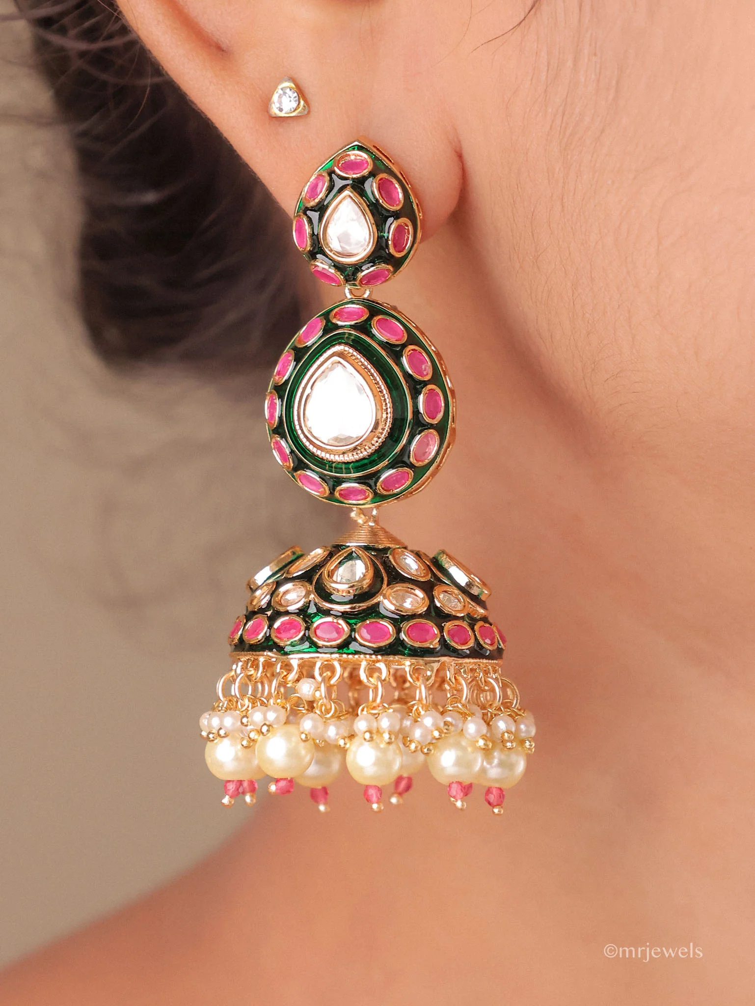 Devika Statement Polki Pearl Drop Earrings - Image 3