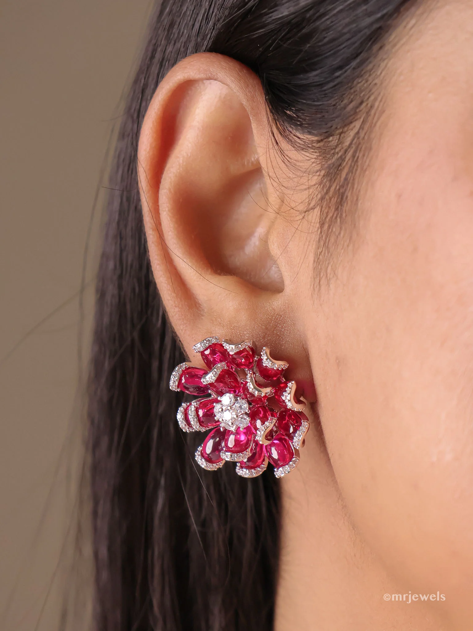Diamond Floral Stud Earrings - Image 2