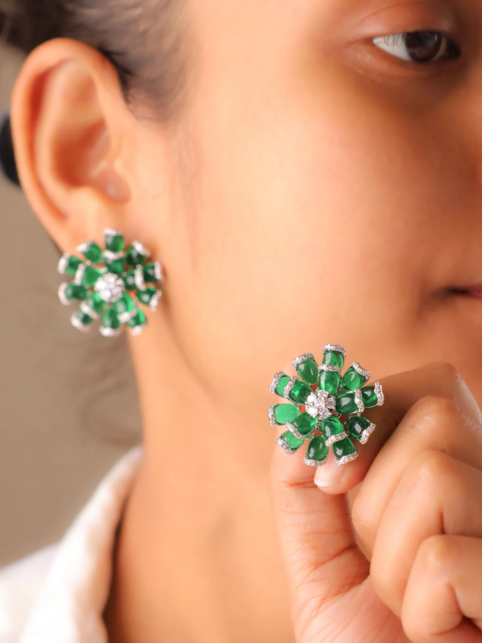Diamond Floral Stud Earrings - Image 5