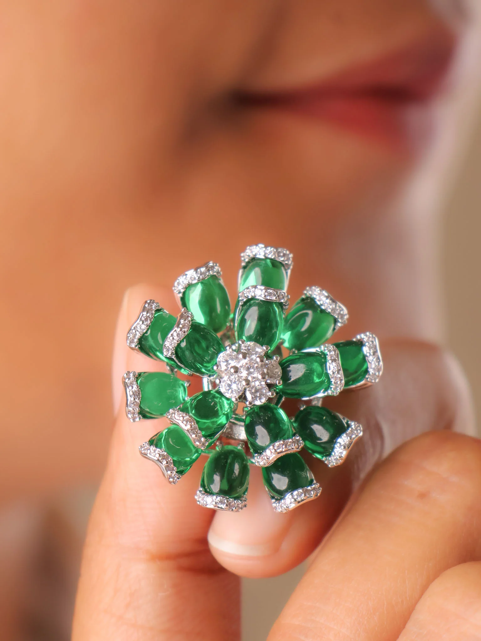 Diamond Floral Stud Earrings - Image 6