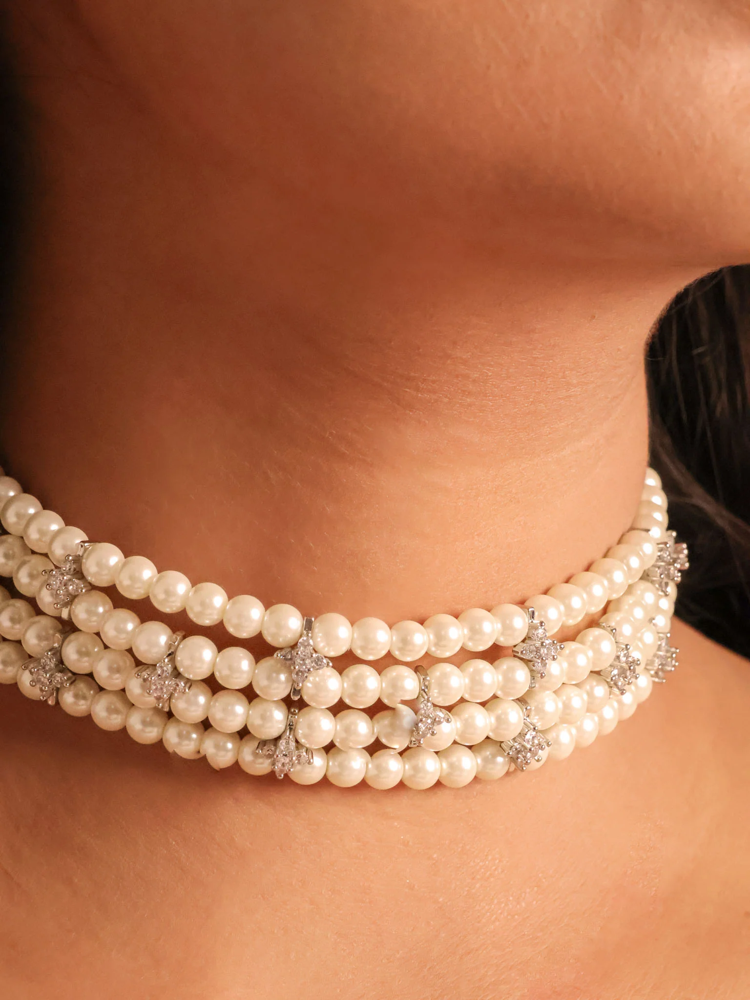 Diamond Pearl 4 line choker - Image 2