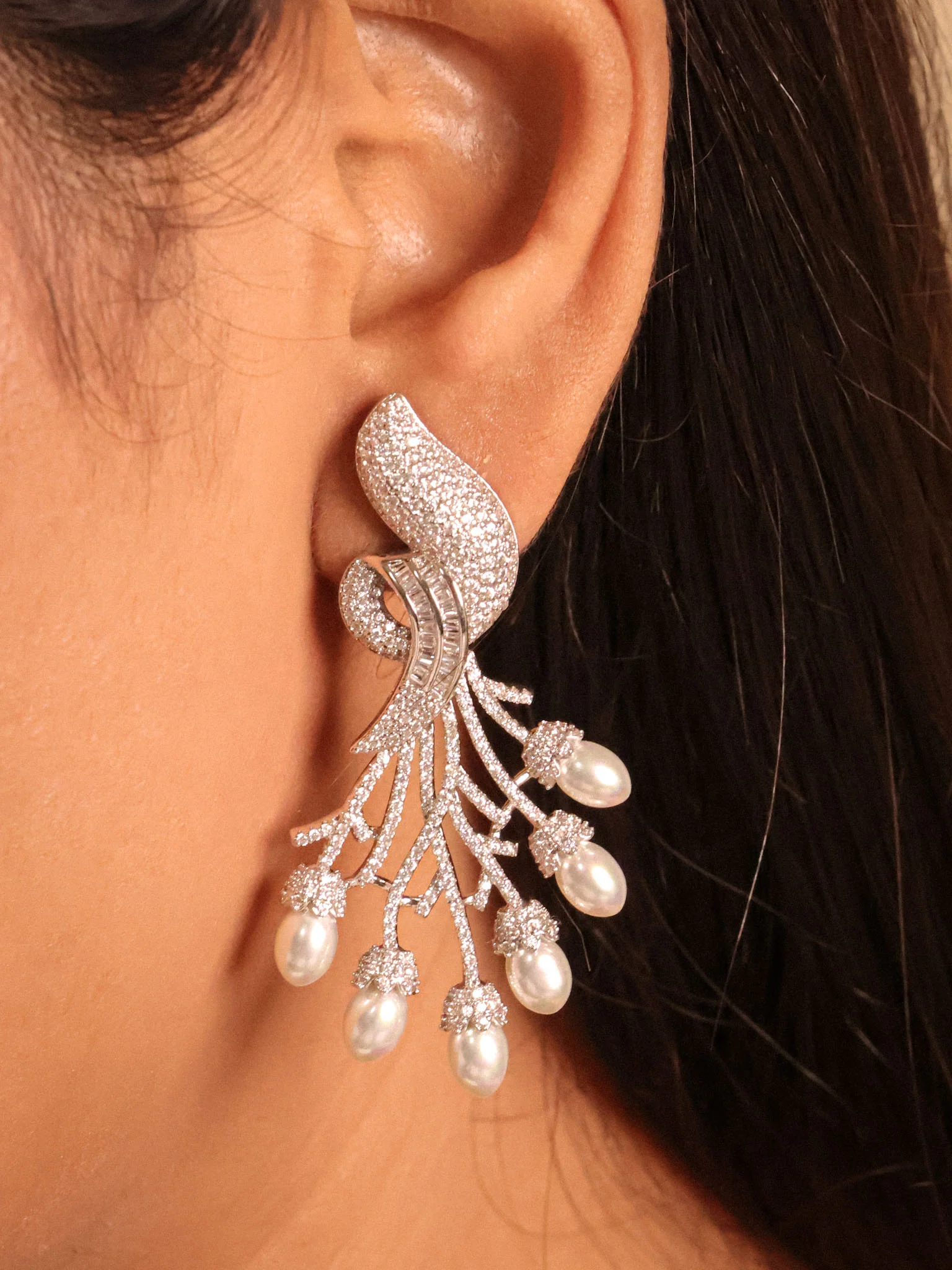 Diamond & Pearl Statement Earrings – Modern Luxury Designer Jewellery