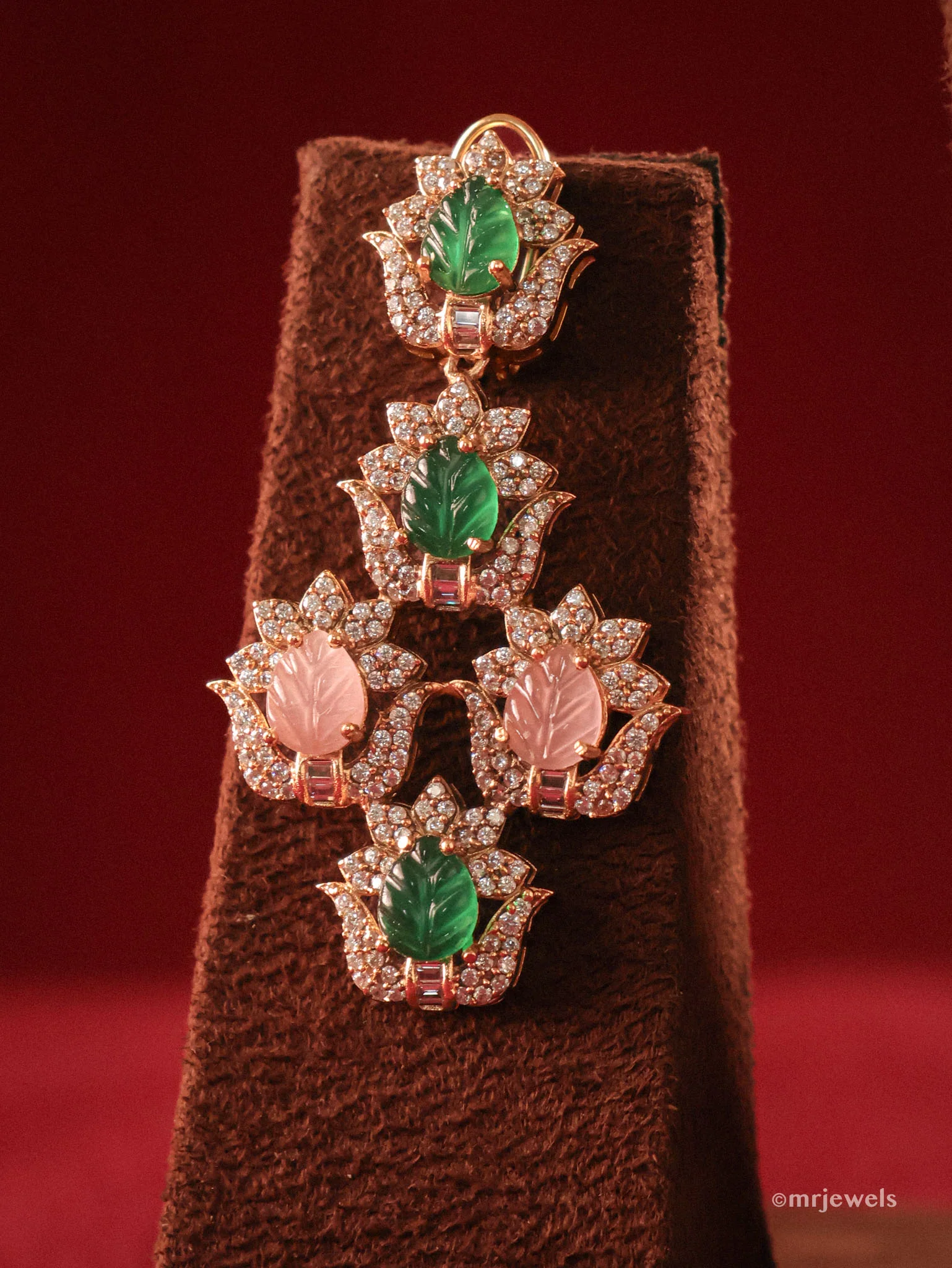 Double layered Carved stones Diamond Set - Image 2