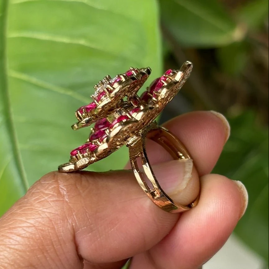 Dual-Layer Floral Ring for Elegant Occasions- Free size - Image 3