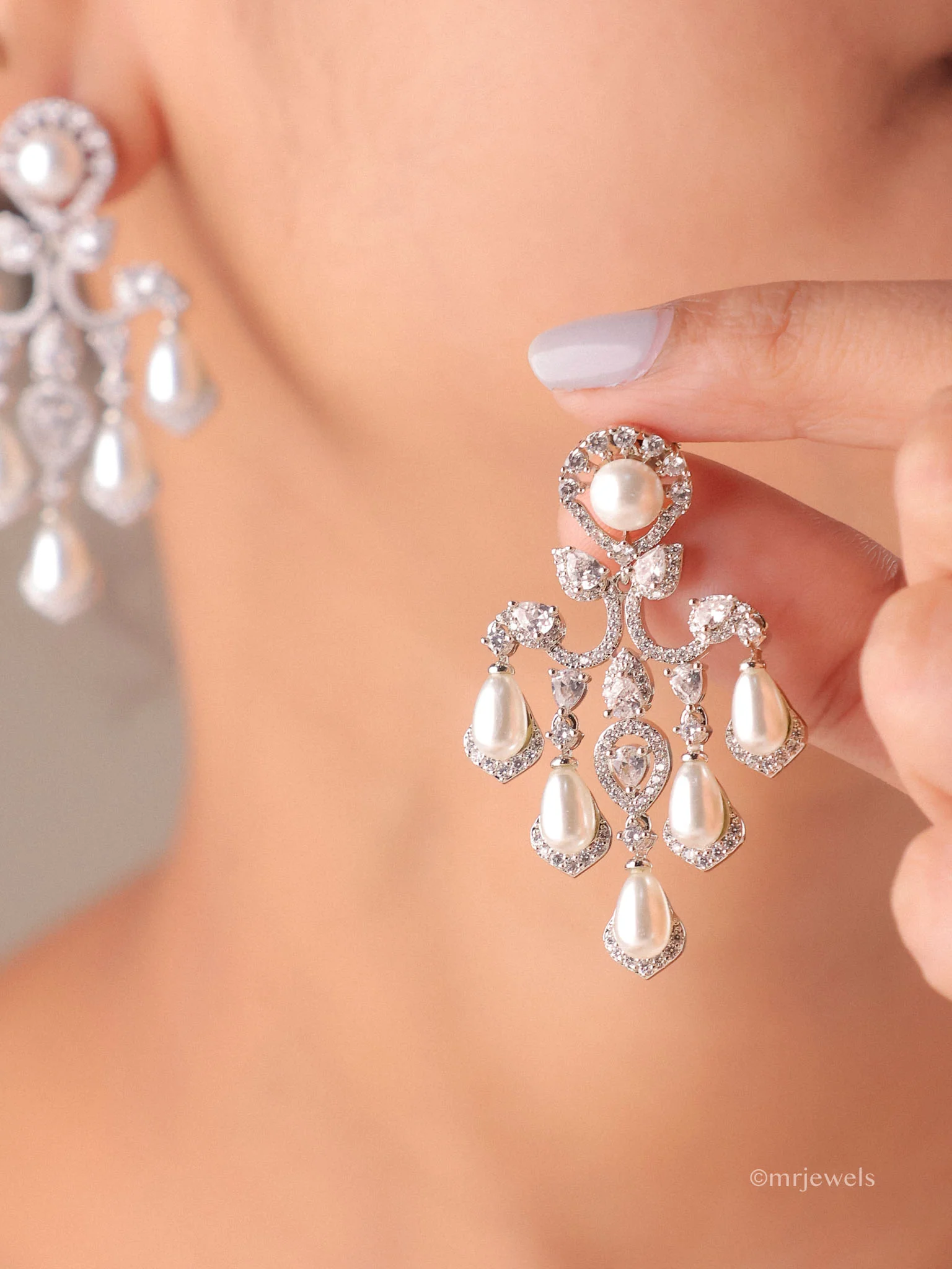 Elara Pearl Diamond Chandelier Earrings - Image 4