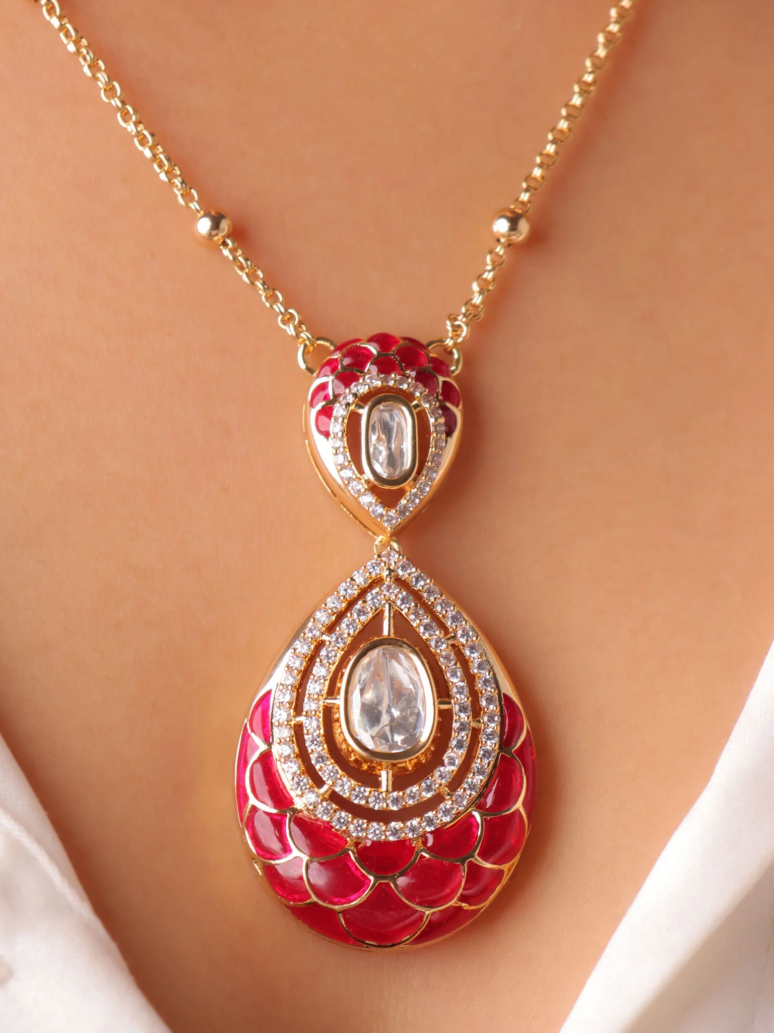 Elaria Enamel Kundan Pendant Set - Image 5