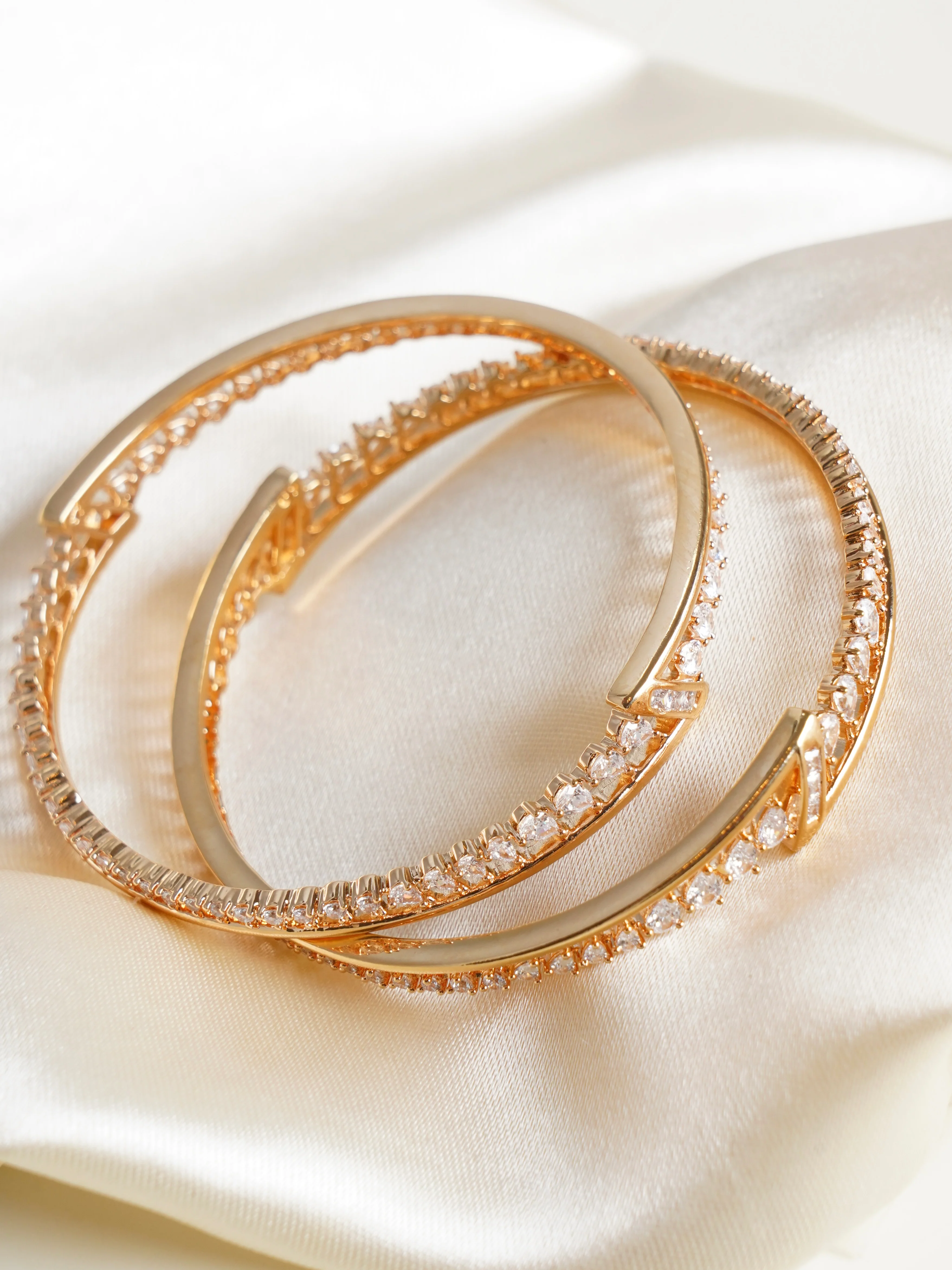 Elegant Gold Finish Diamond Cutwork Bangles-Pair of 2 - Image 3