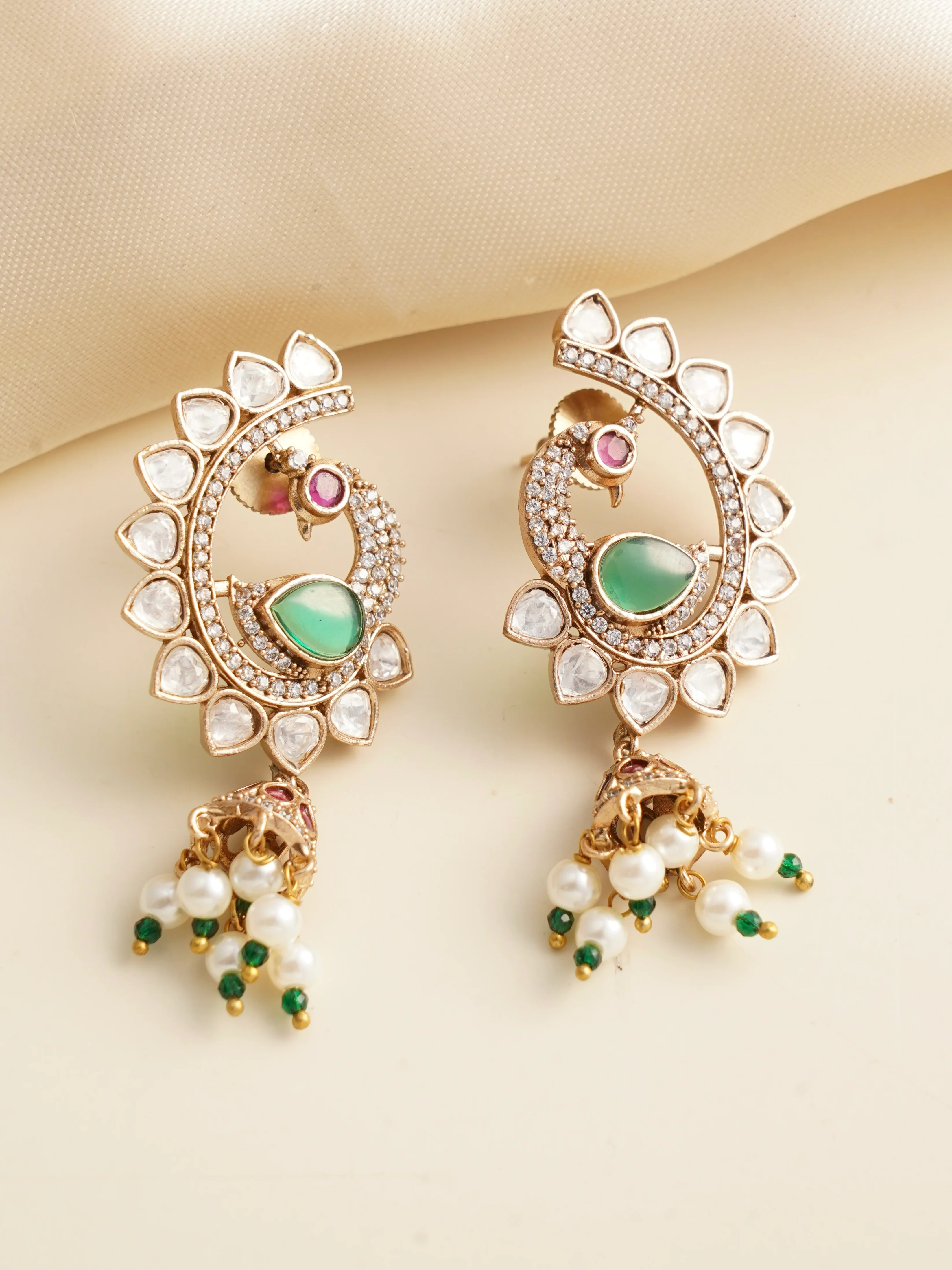 Emerald Elegance Peacock Earrings