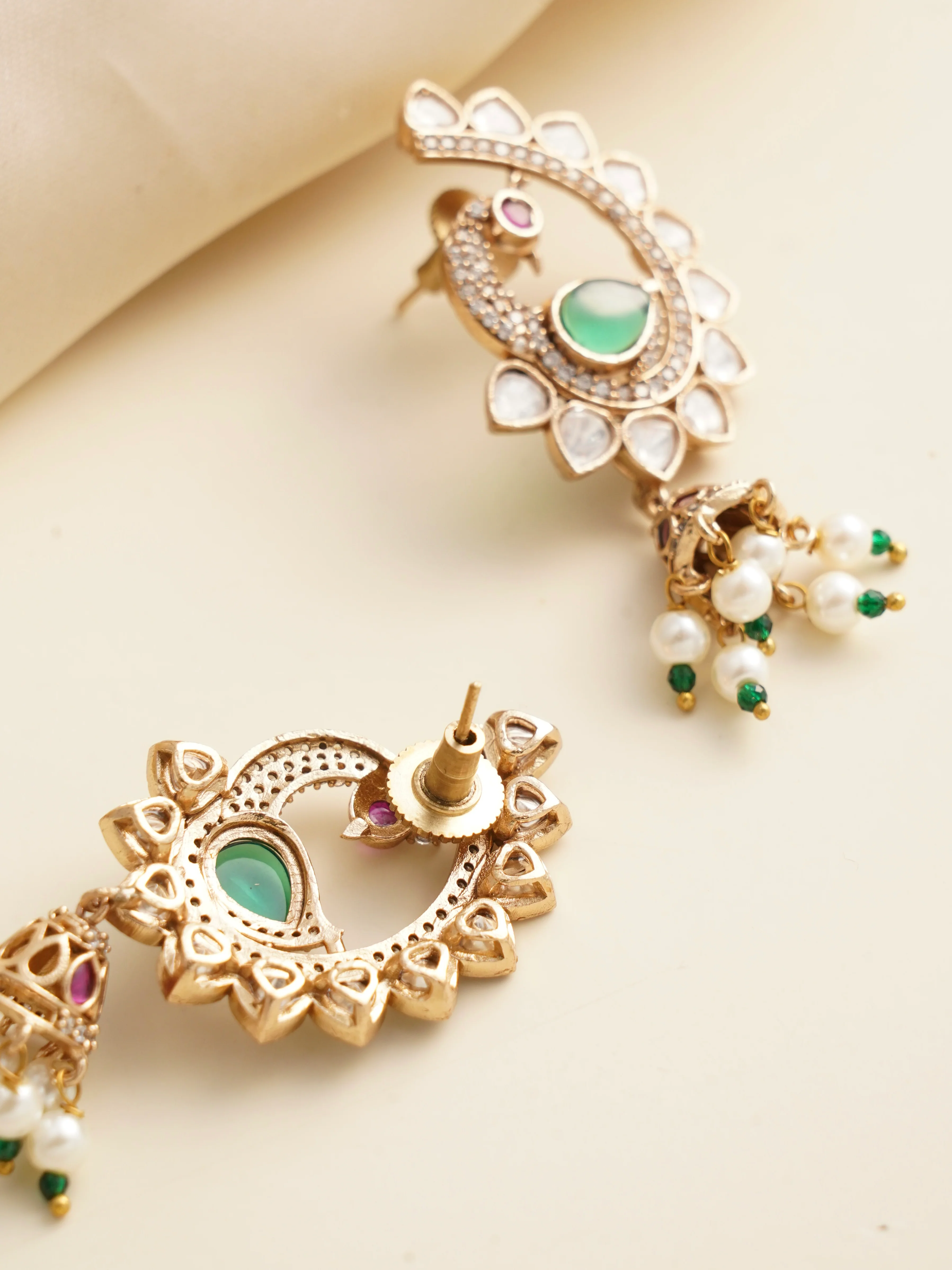 Emerald Elegance Peacock Earrings - Image 3