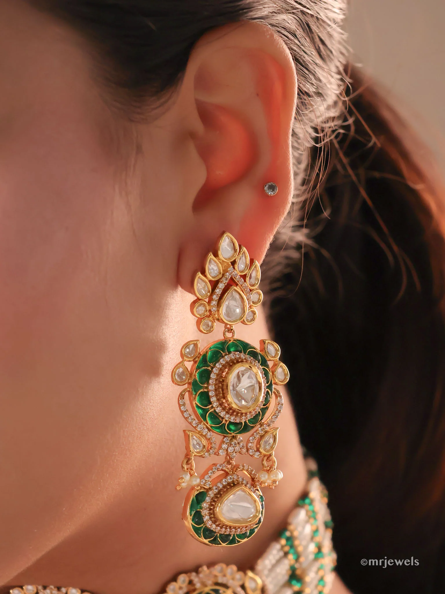 Emerald and Ruby Polki Choker Set (with Earrings) - Image 6