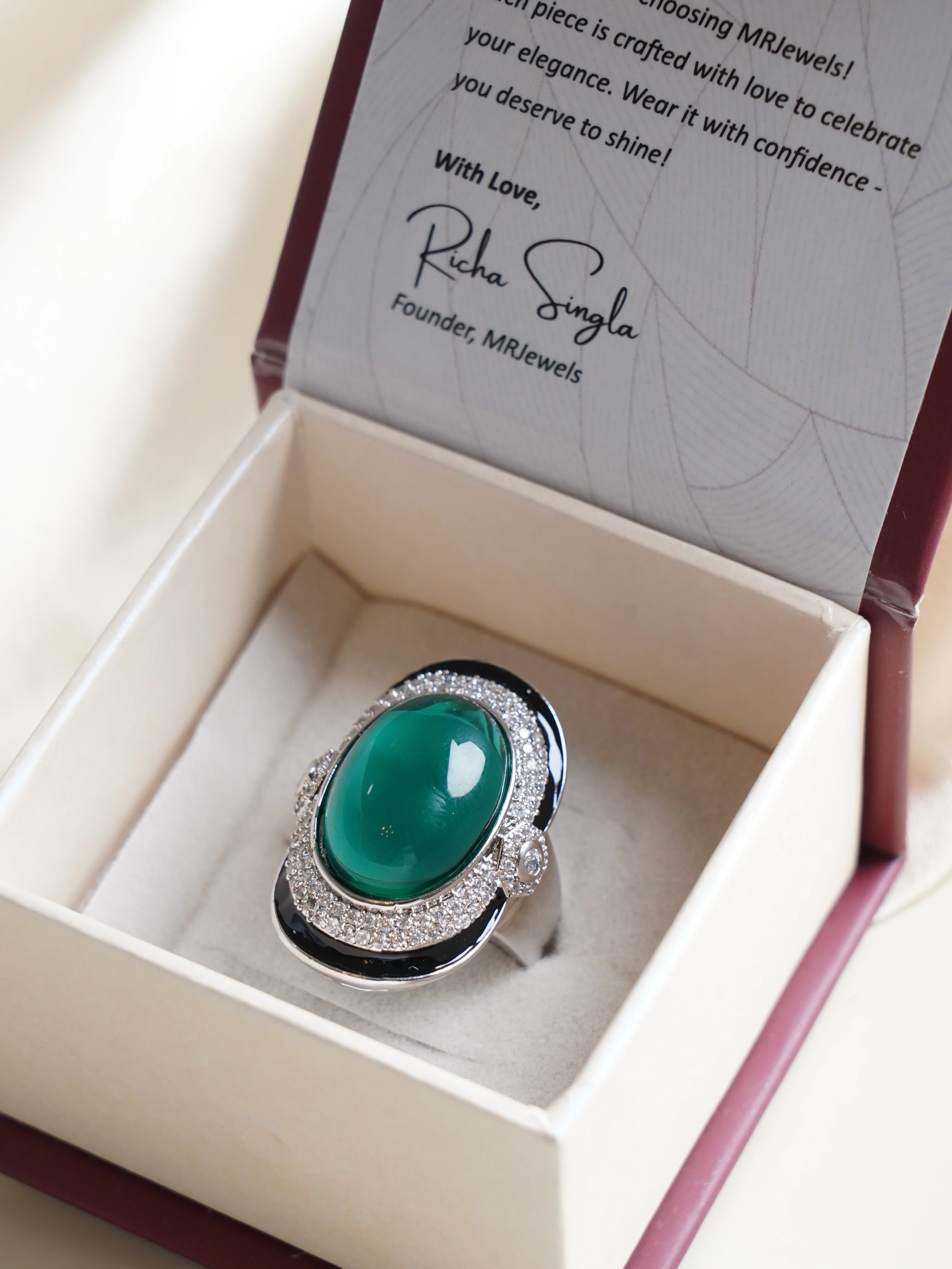 Emerald Mirage Cocktail Ring- Free Size
