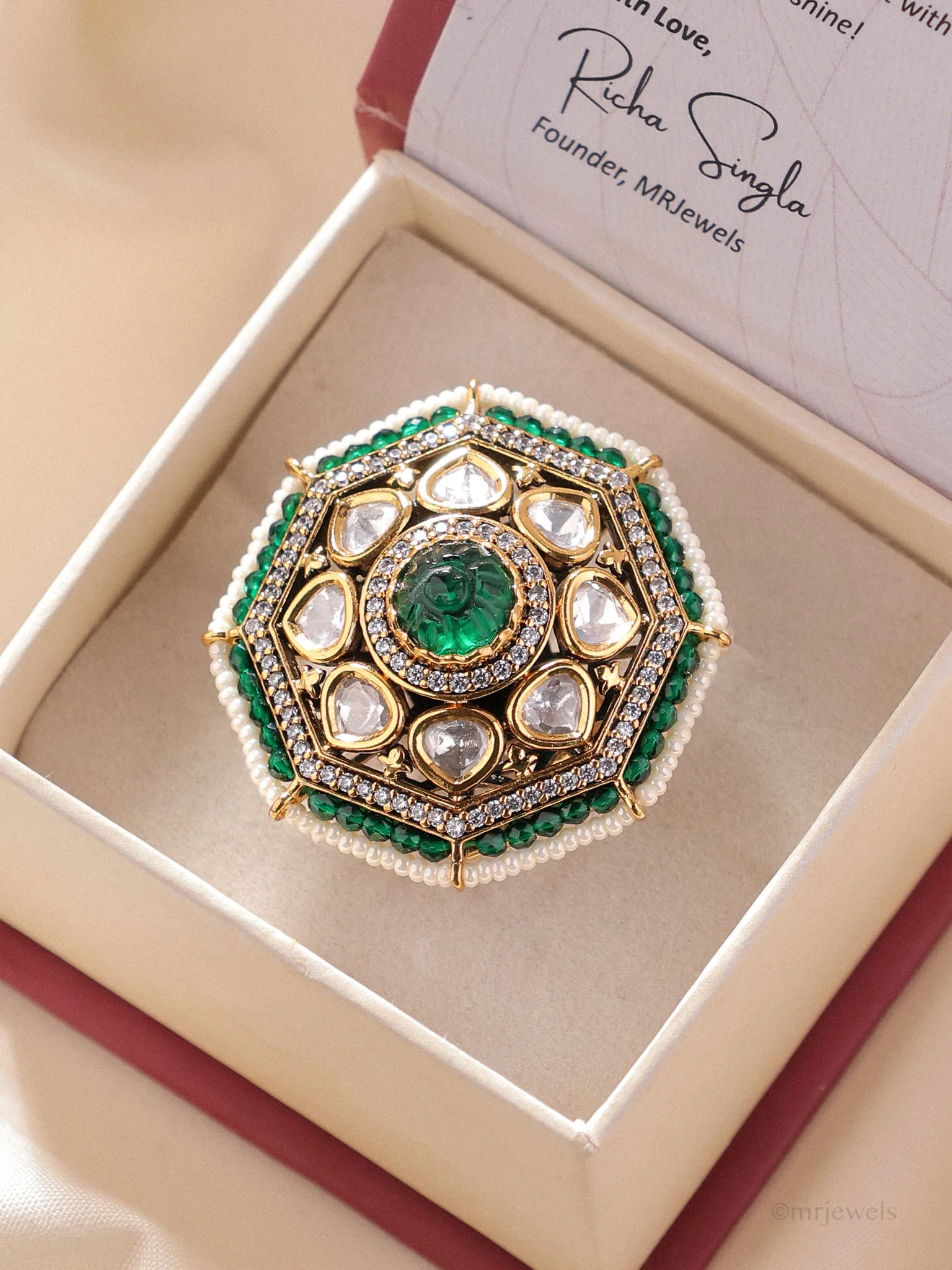 Emerald Noor Kundan Cocktail Ring