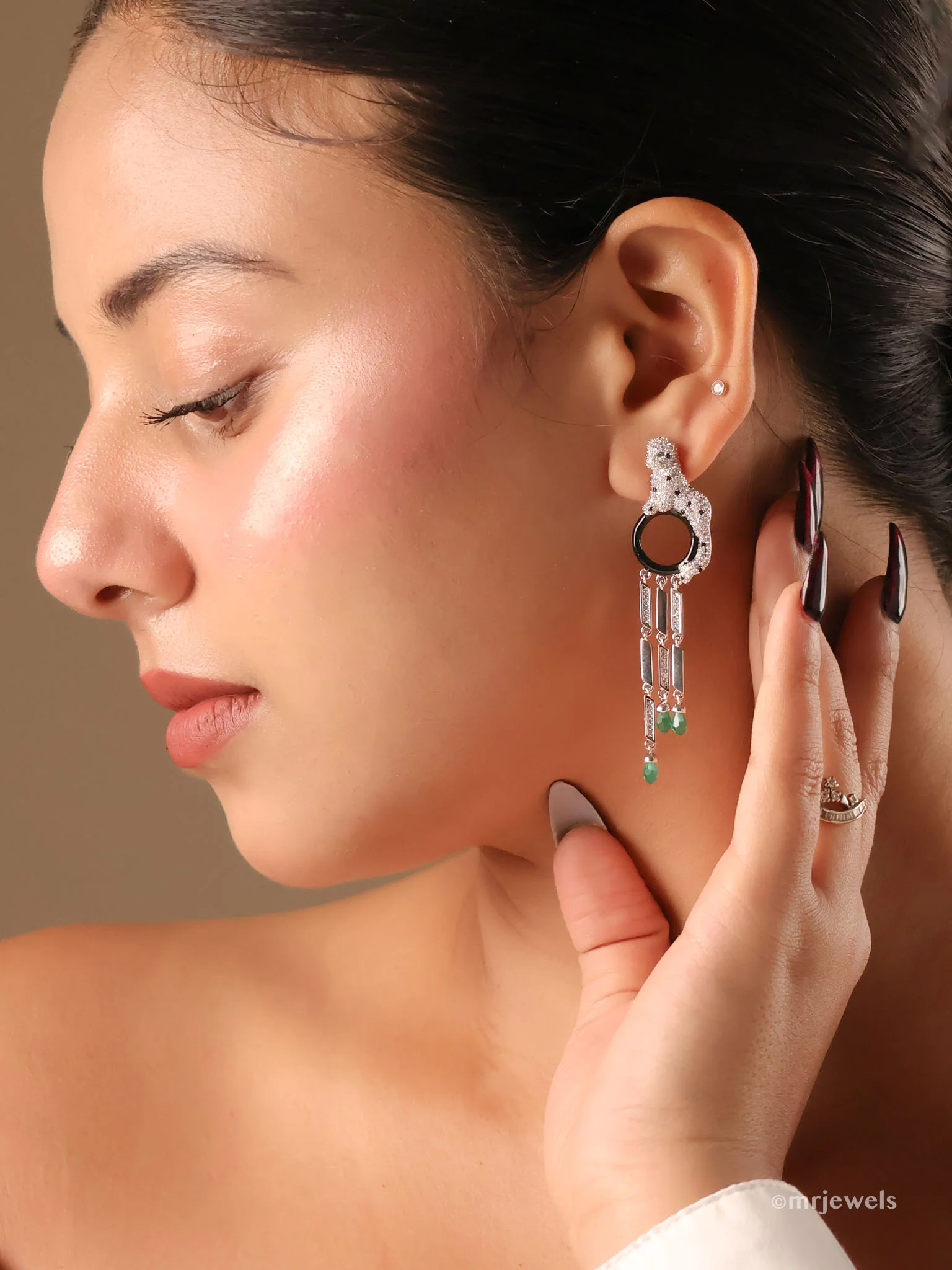 Emerald Panther Dangle Earrings
