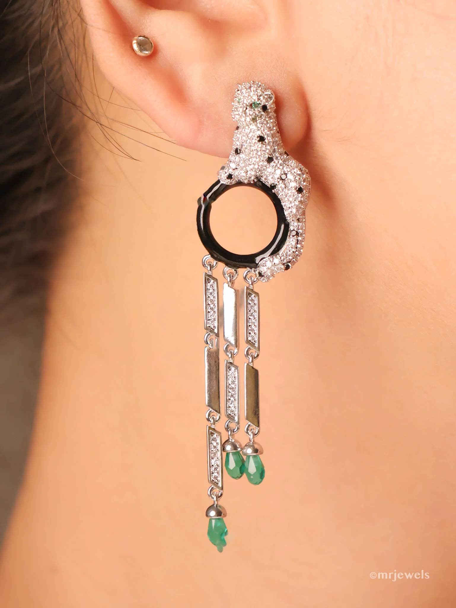 Emerald Panther Dangle Earrings - Image 2