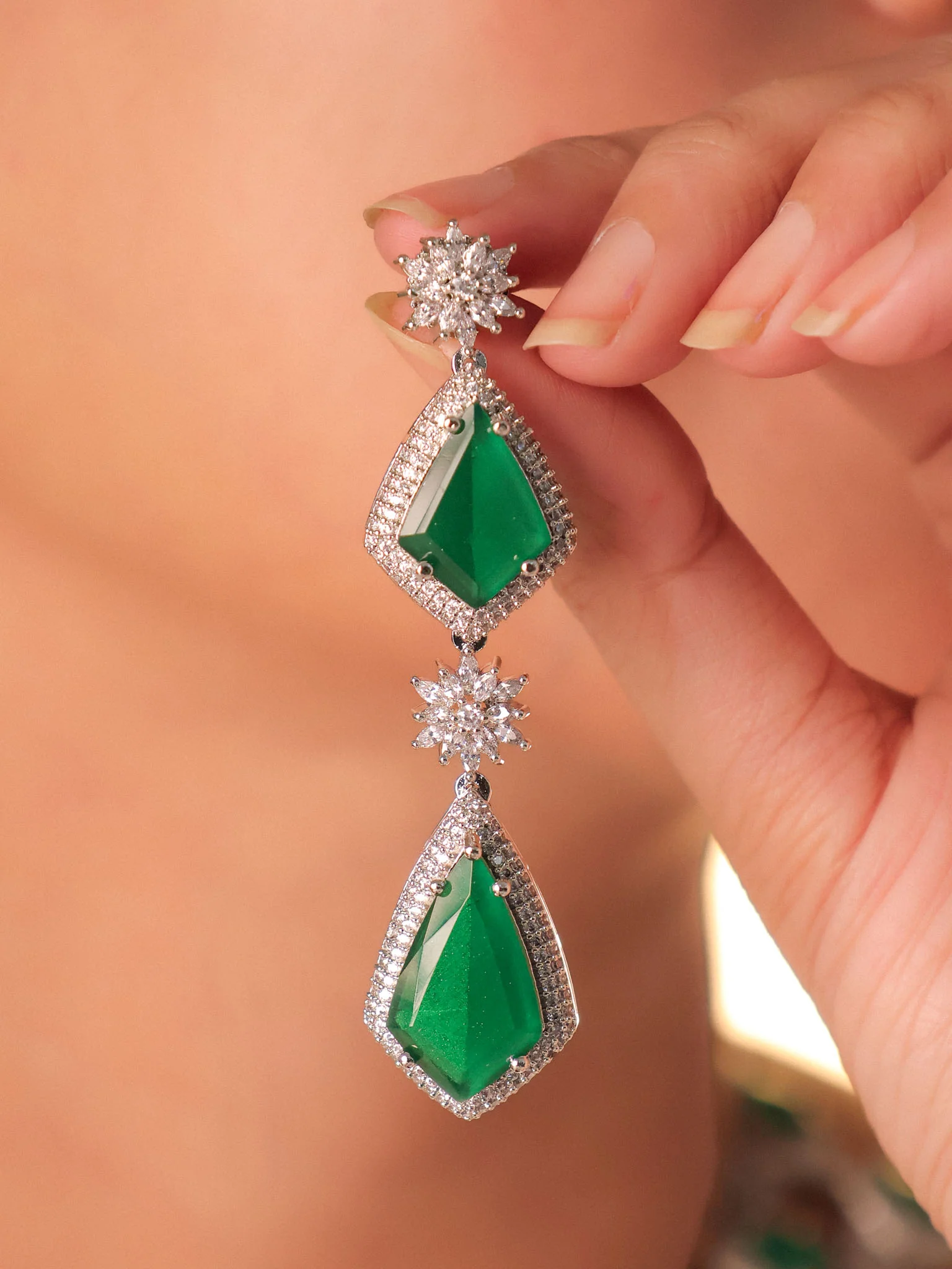 Emerald Double Layered Necklace Set - Image 2