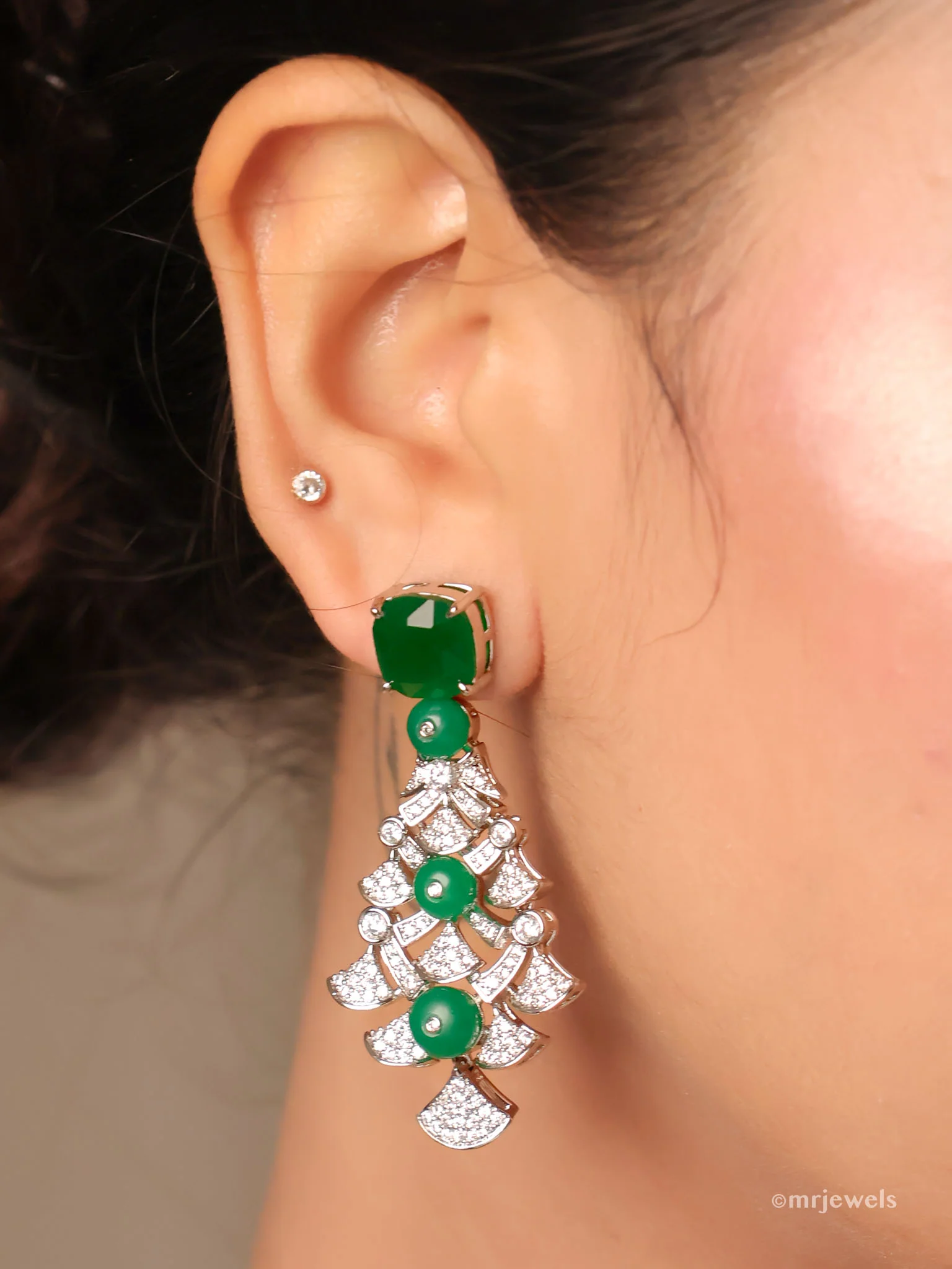 Emerald Pumpkin Beads Diamond-Necklace Set - Image 3