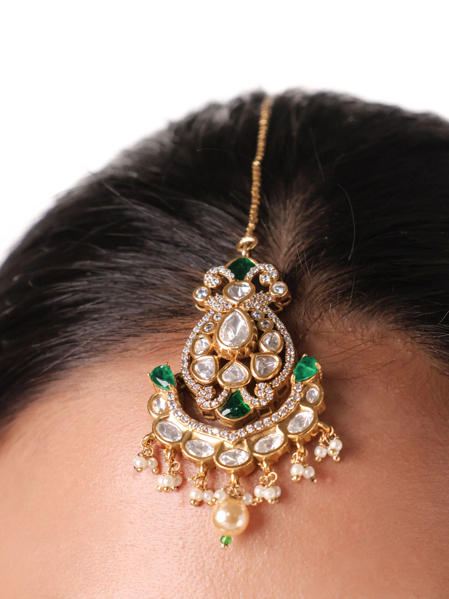 Emerald Rajwada Polki Bridal Set - Image 4