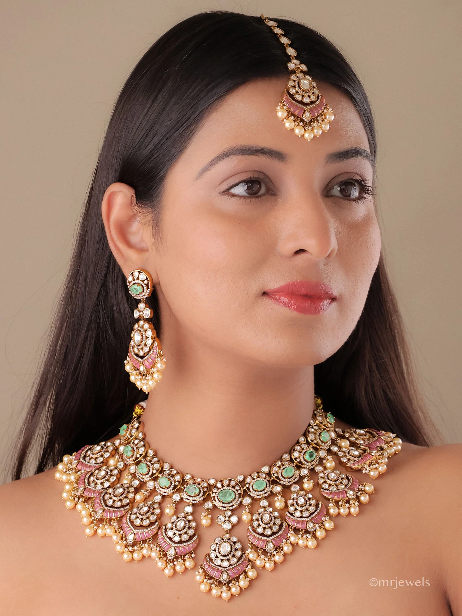 Emerald Rajwada Polki Grandeur Choker - Image 10