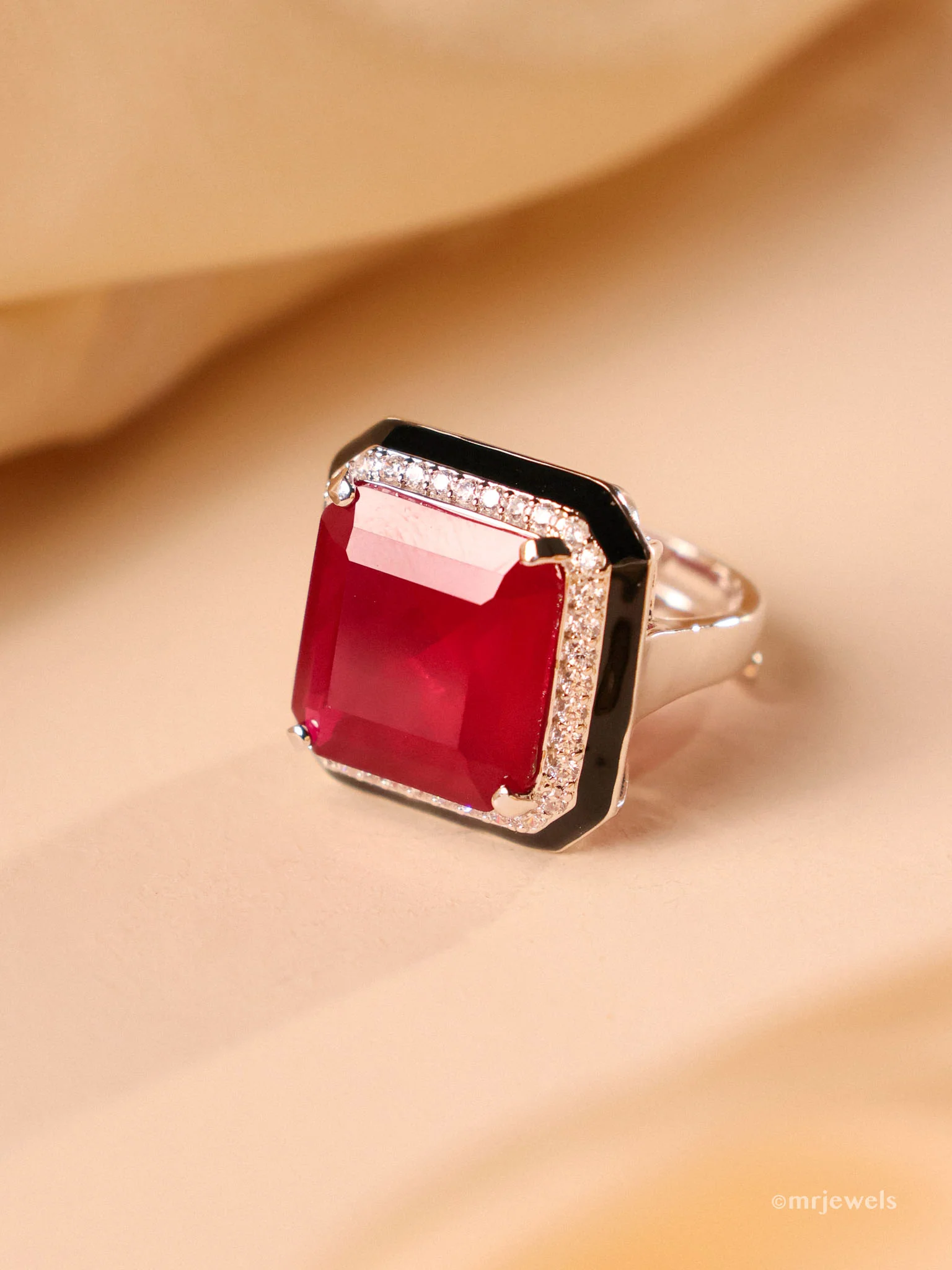 Emerald & Ruby Diamond Luxe Cocktail Ring - Image 3