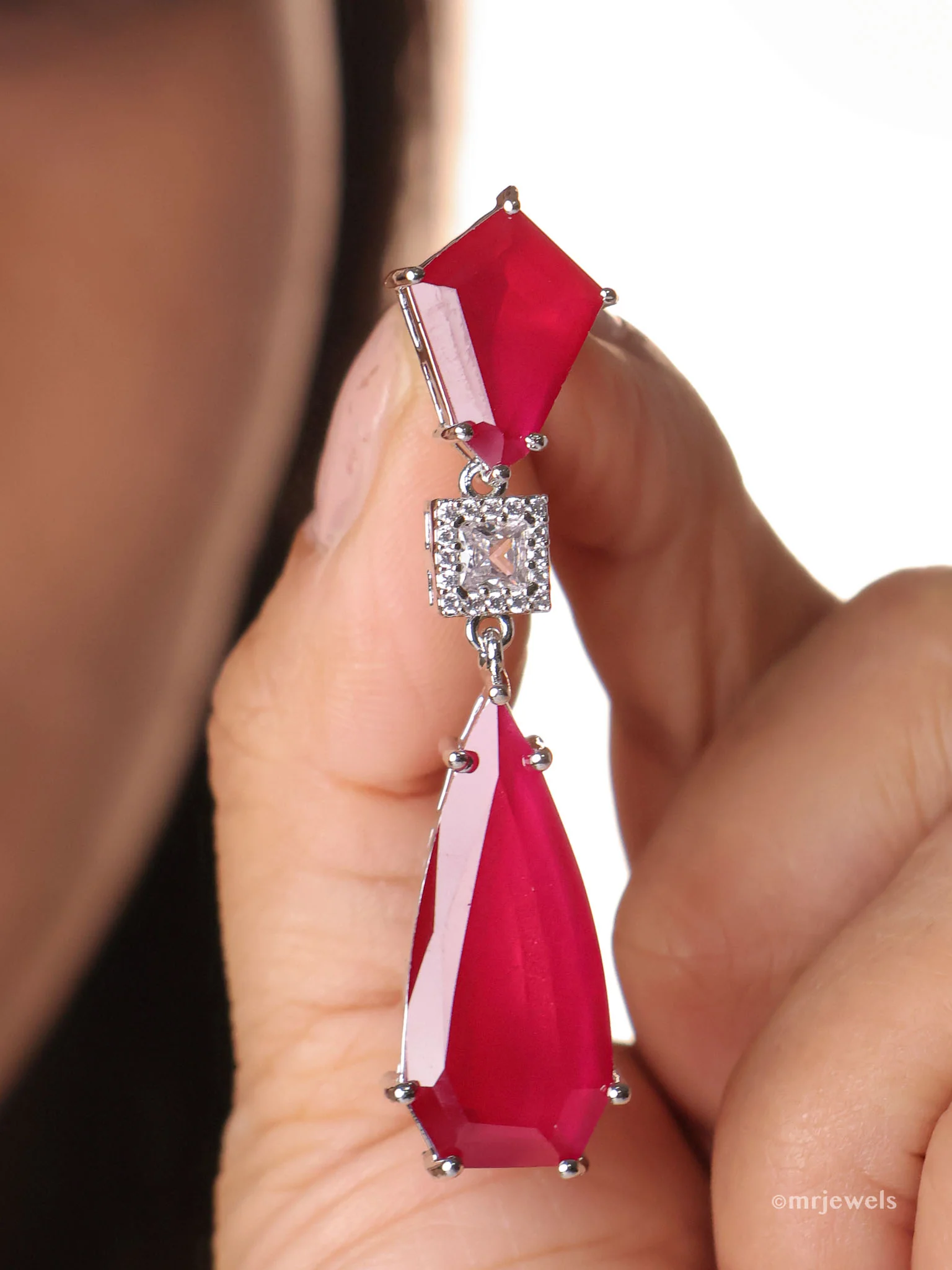 Emerald & Ruby  Drop Earrings - Image 5