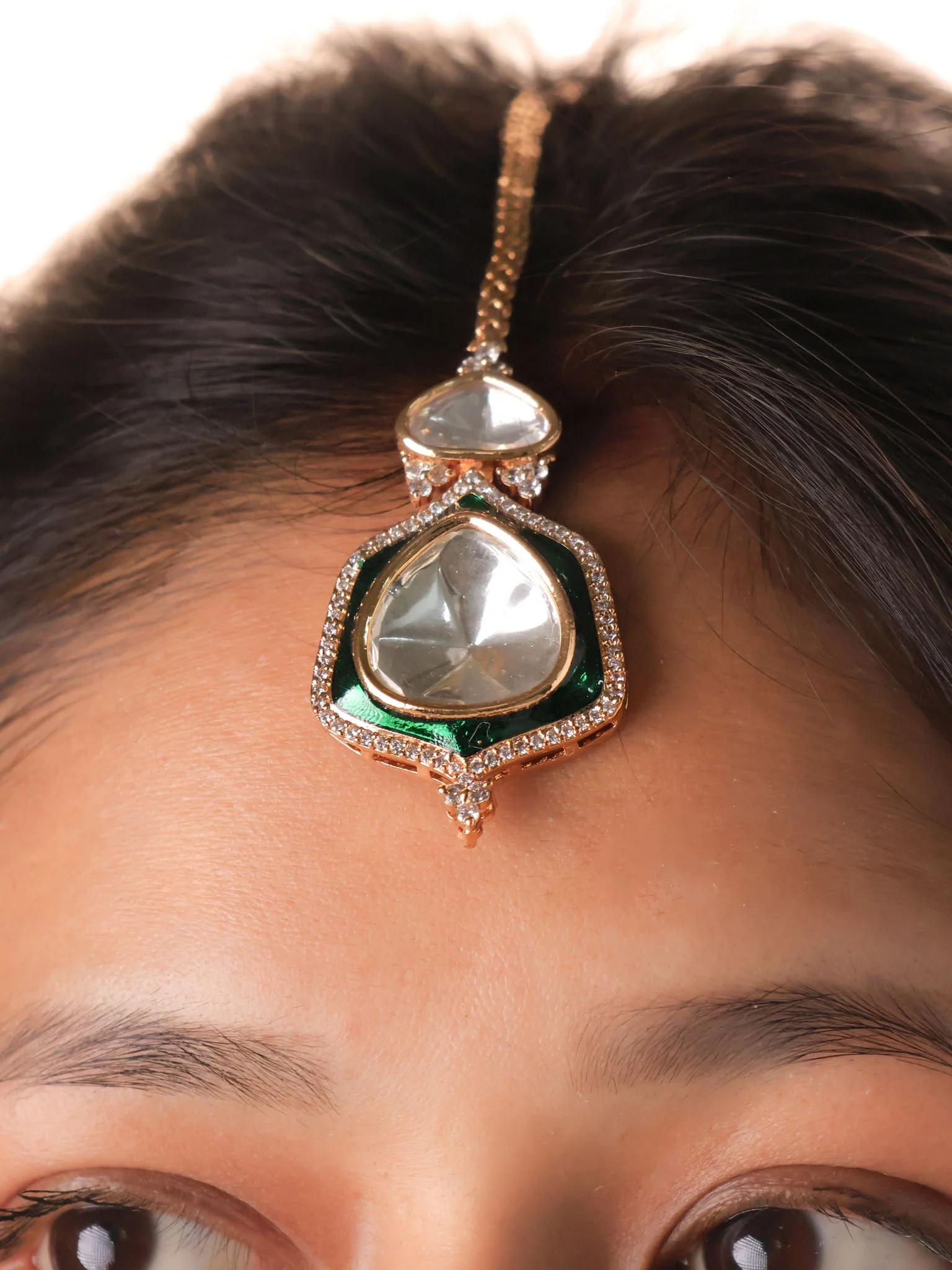 Emerald Sheeshkaar Polki Collar Set - Image 3
