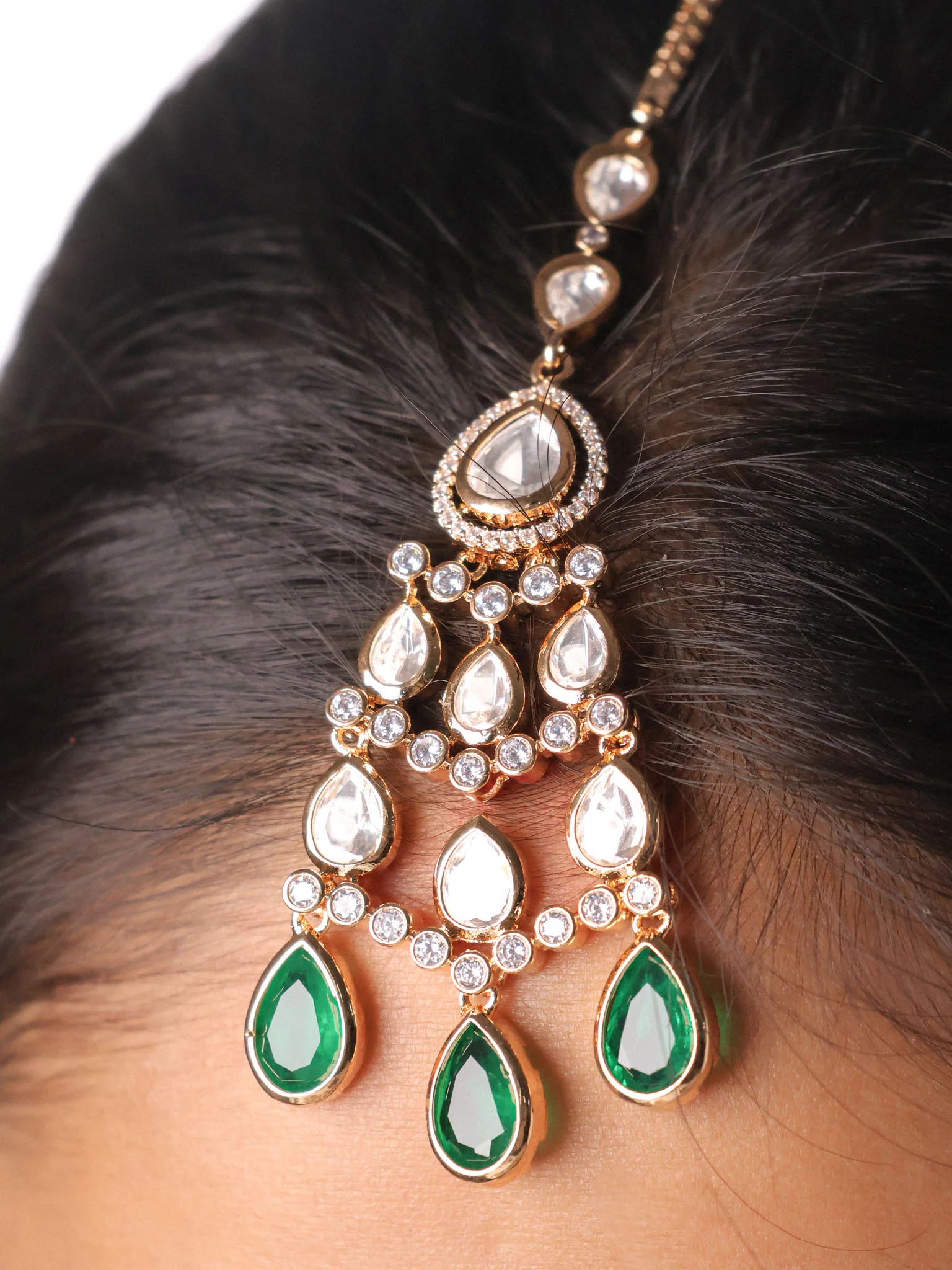 Emerald Shehzadi Polki-Drop Bridal Choker Set - Image 4