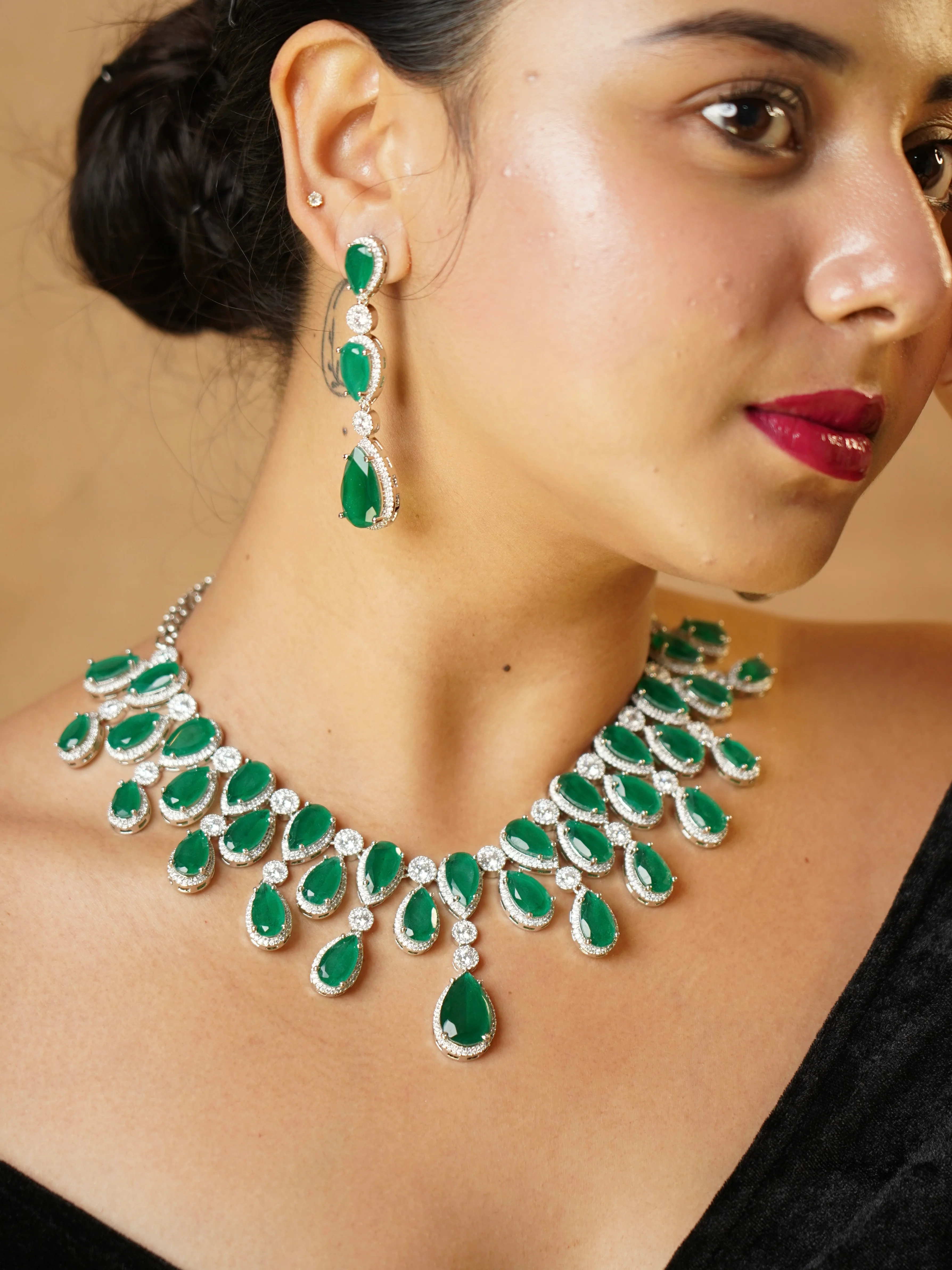 Emerald Statement Necklace Set