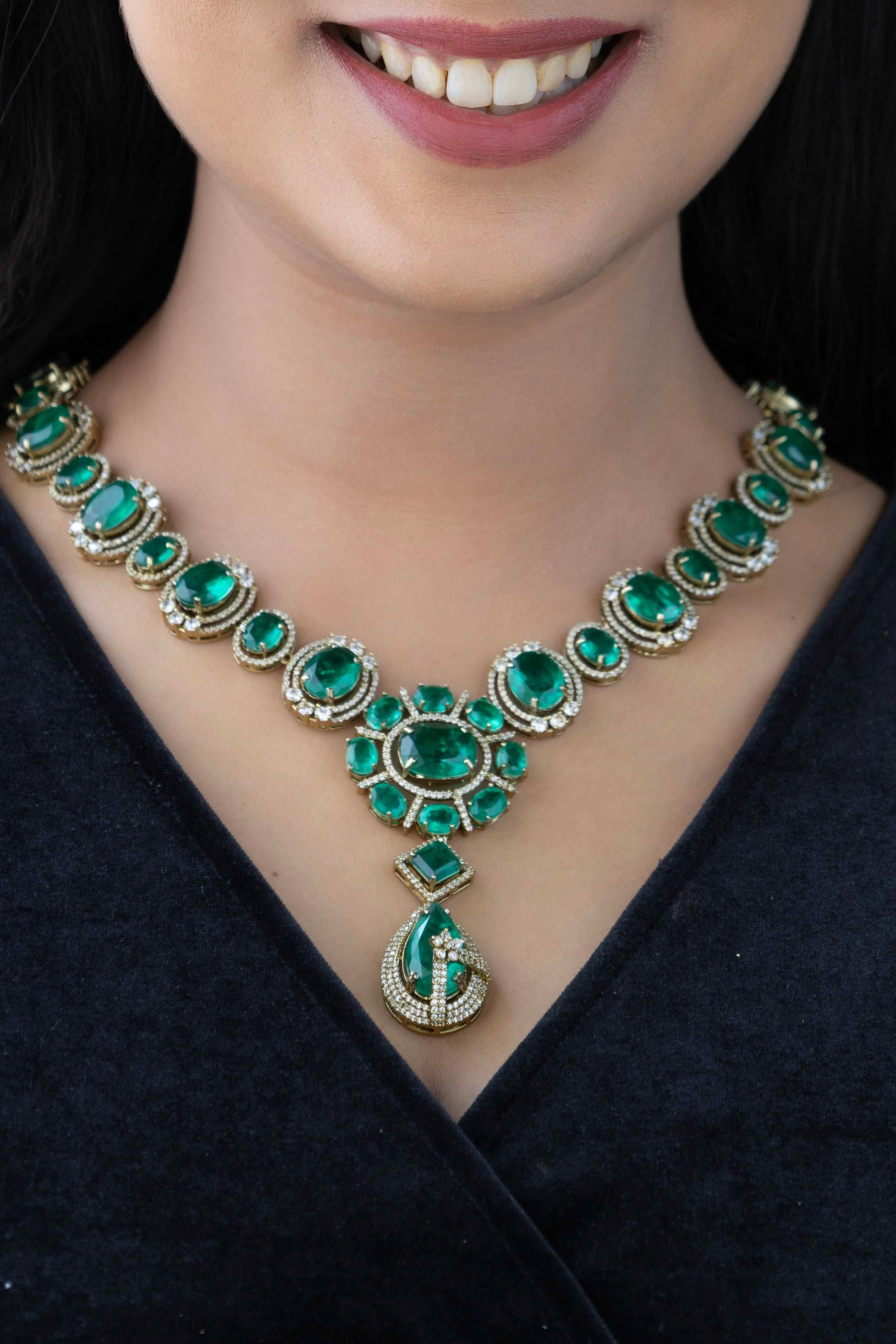 Emerald Studded Designer Necklace Set - Image 2