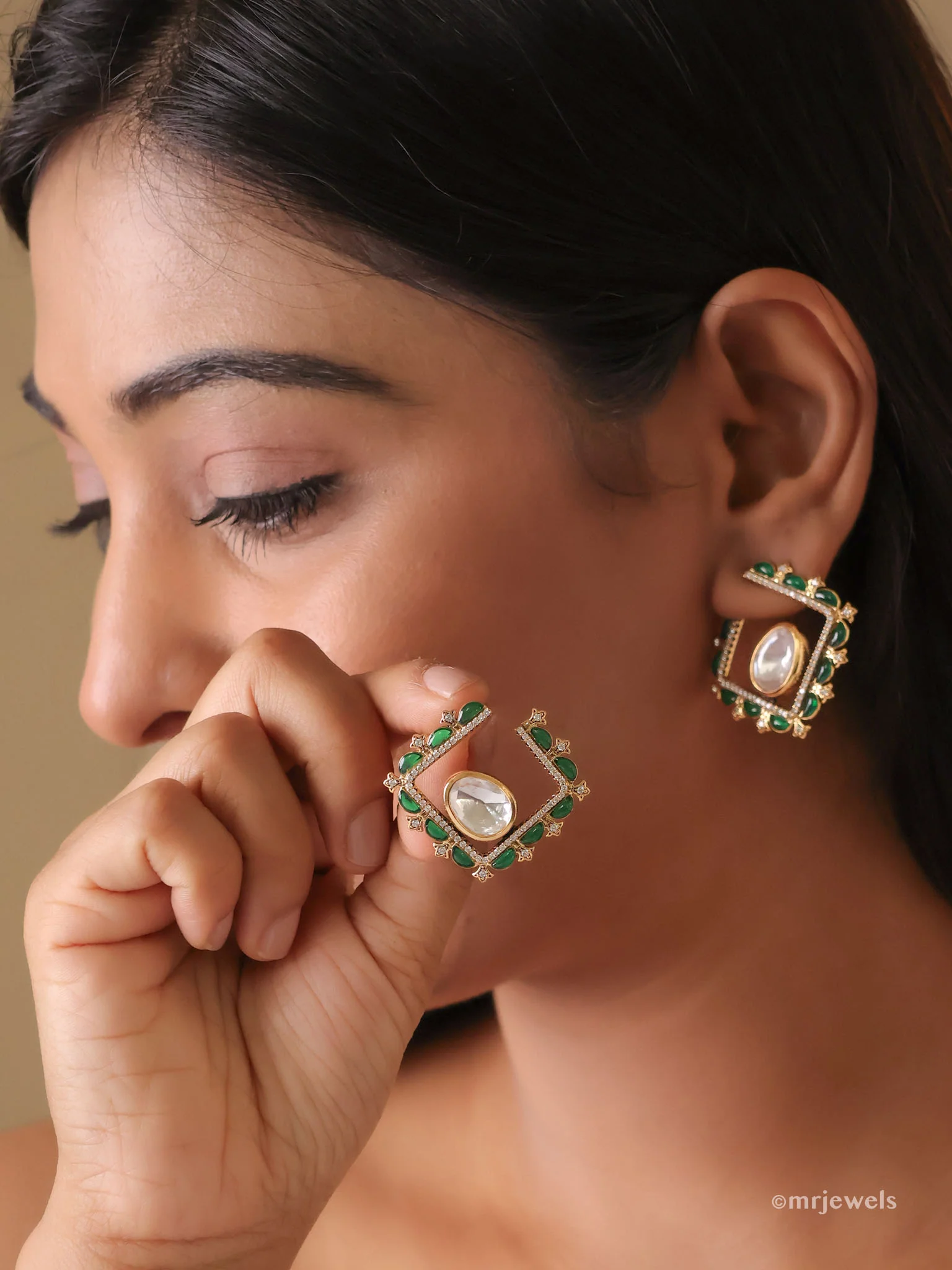 Exquisite Designer Polki Earrings  Studs - Image 4