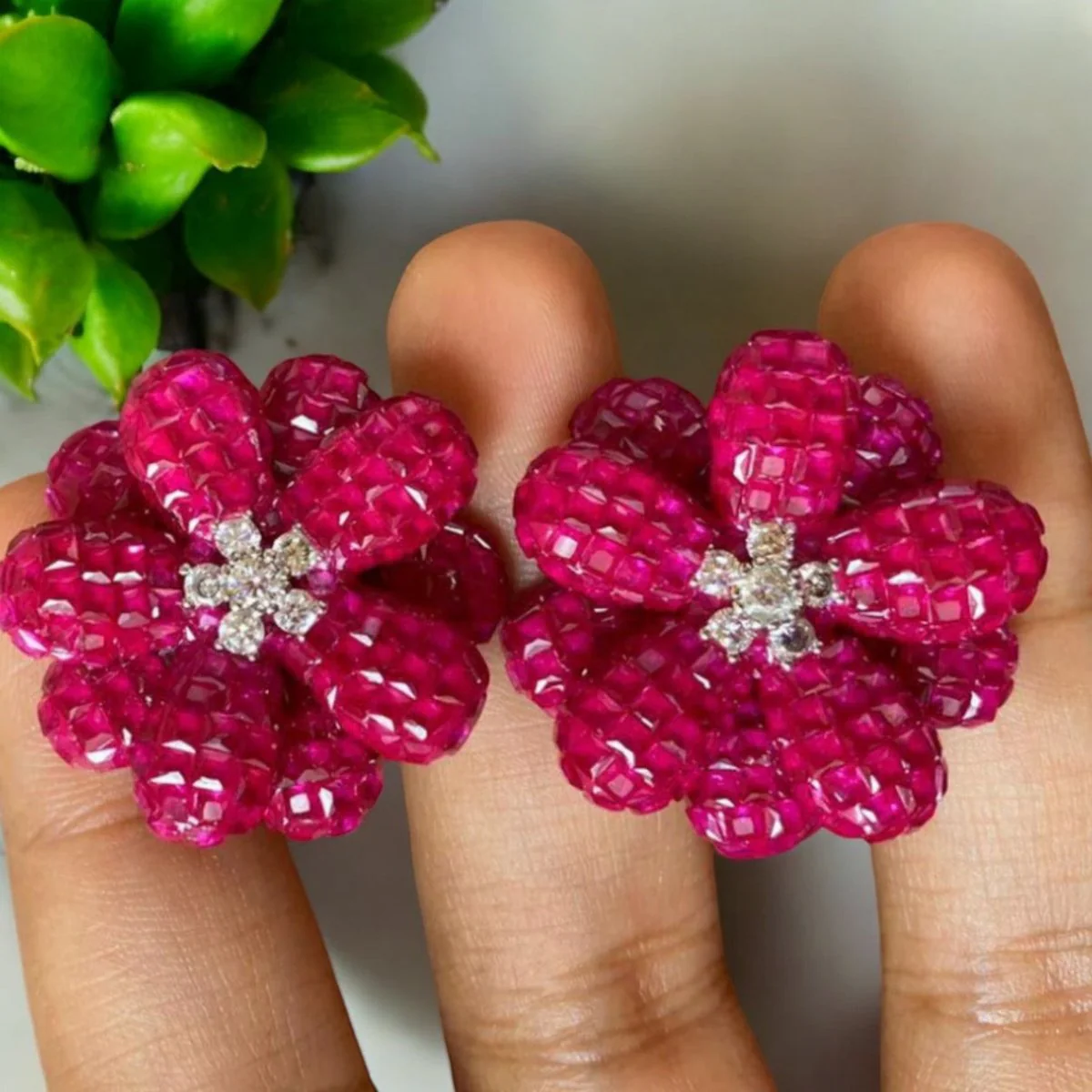 Exquisite Diamond Floral Invisible setting Earrings - Image 4