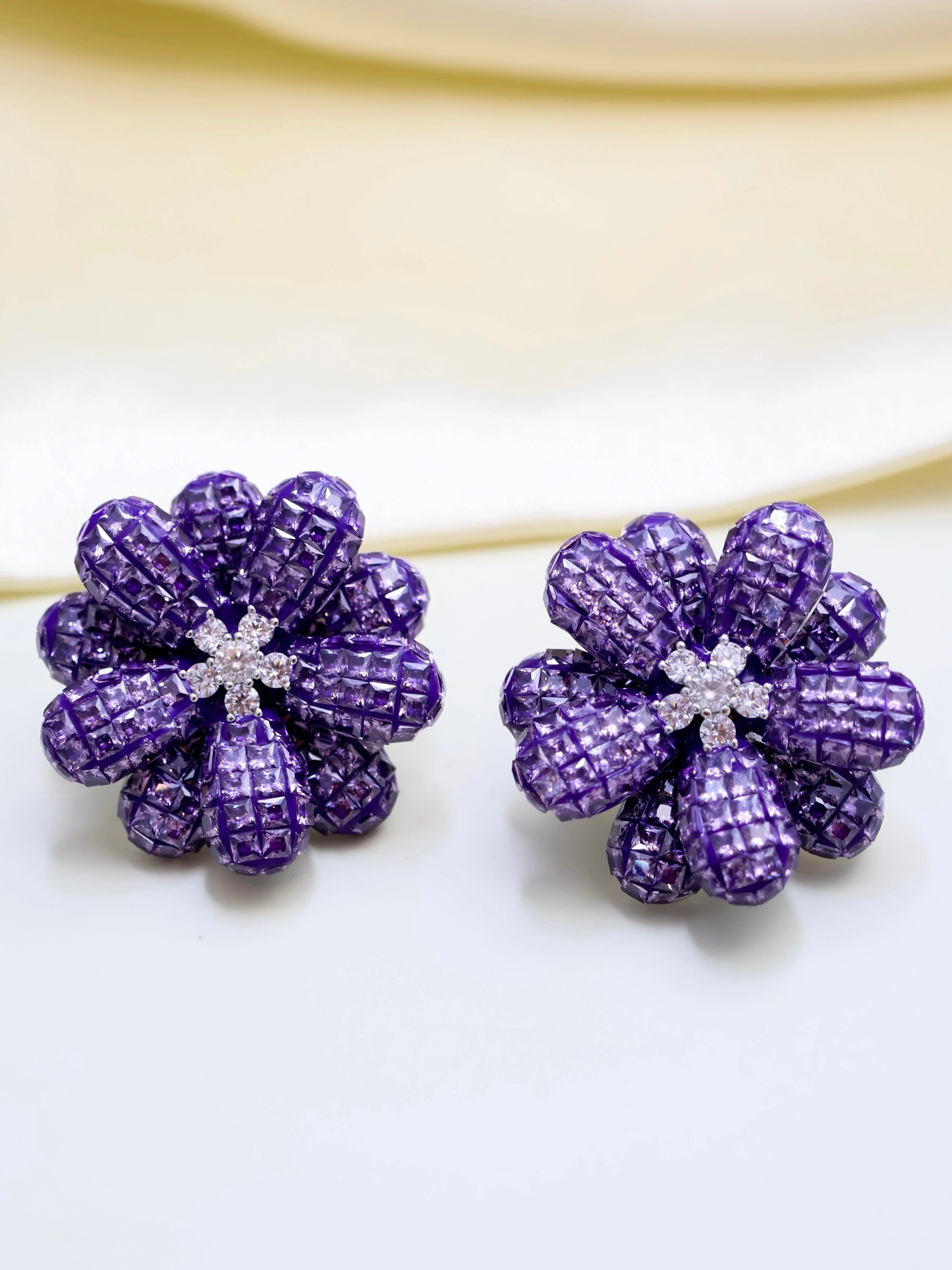Exquisite Diamond Floral Invisible setting Earrings - Image 5