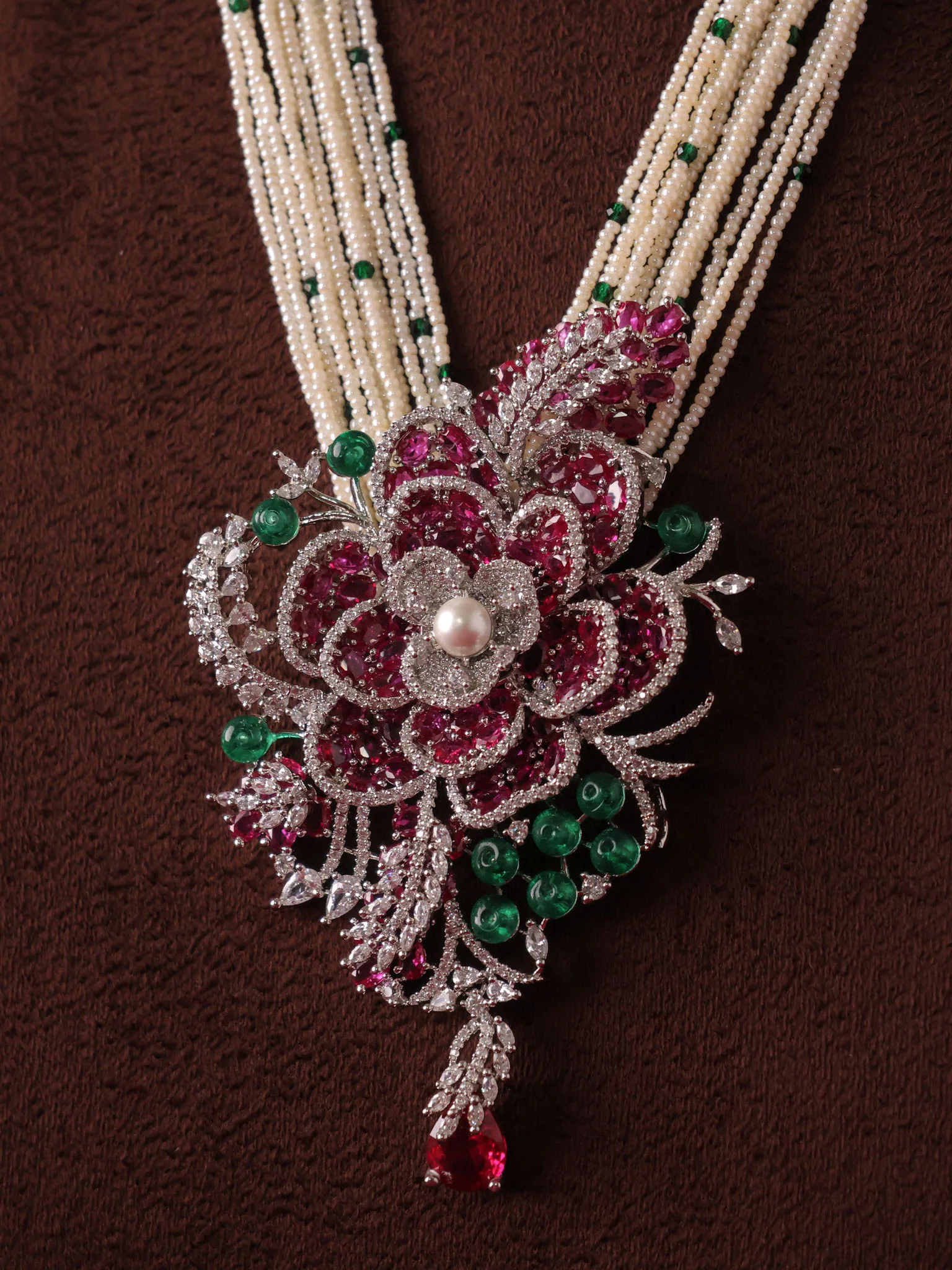 Floral Pearl Necklace Set - Image 2